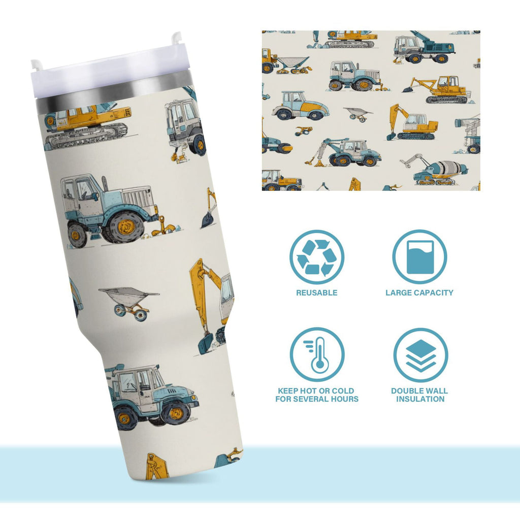 30 oz Insulated Stainless Steel Tumbler Double Wall Stainless Steel Tumbler with 2-Way Drinking Engineering Vehicle Pattern Z31E