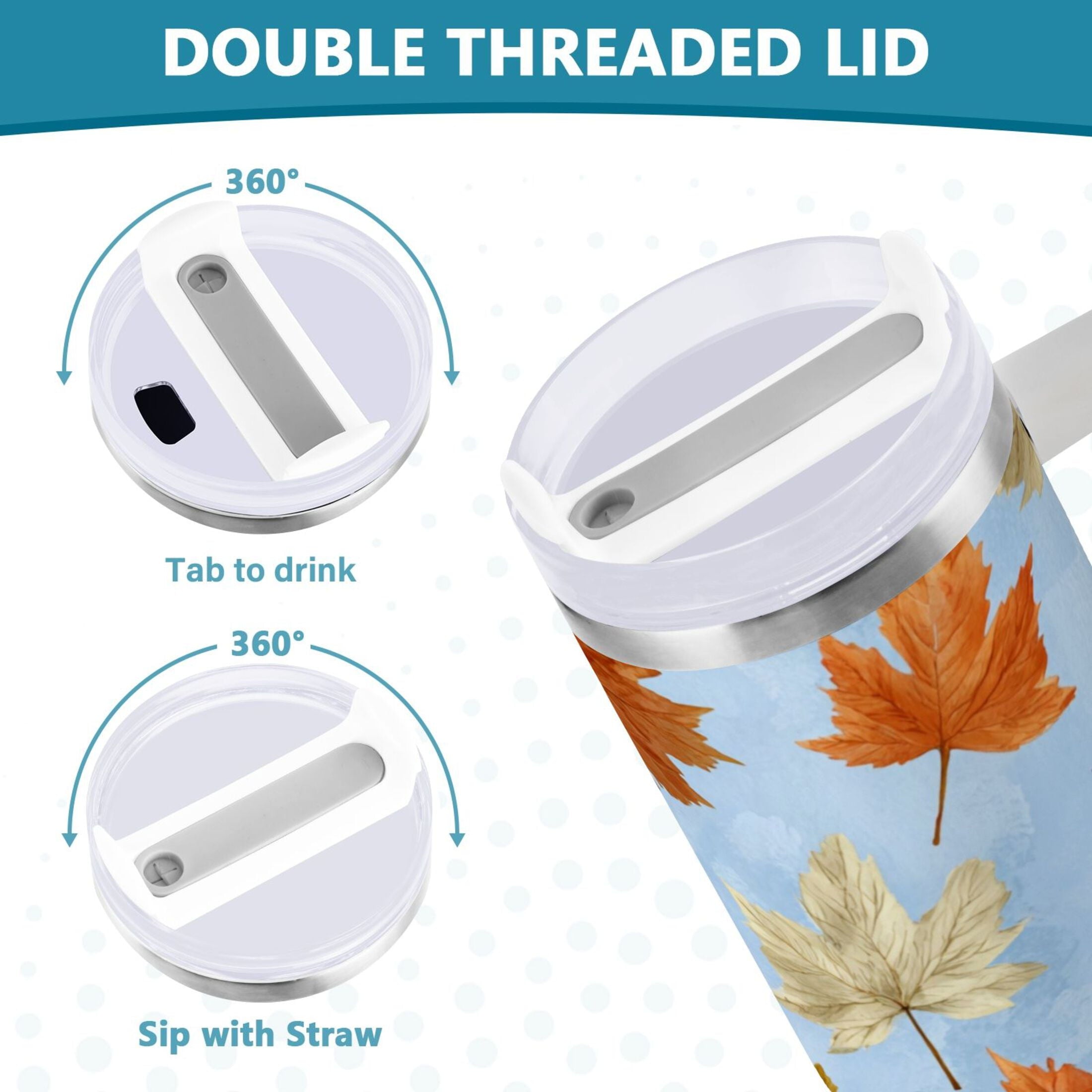 30 oz Insulated Stainless Steel Tumbler Double Wall Stainless Steel Tumbler with 2-Way Drinking Autumn Maple Leaves GIFZ