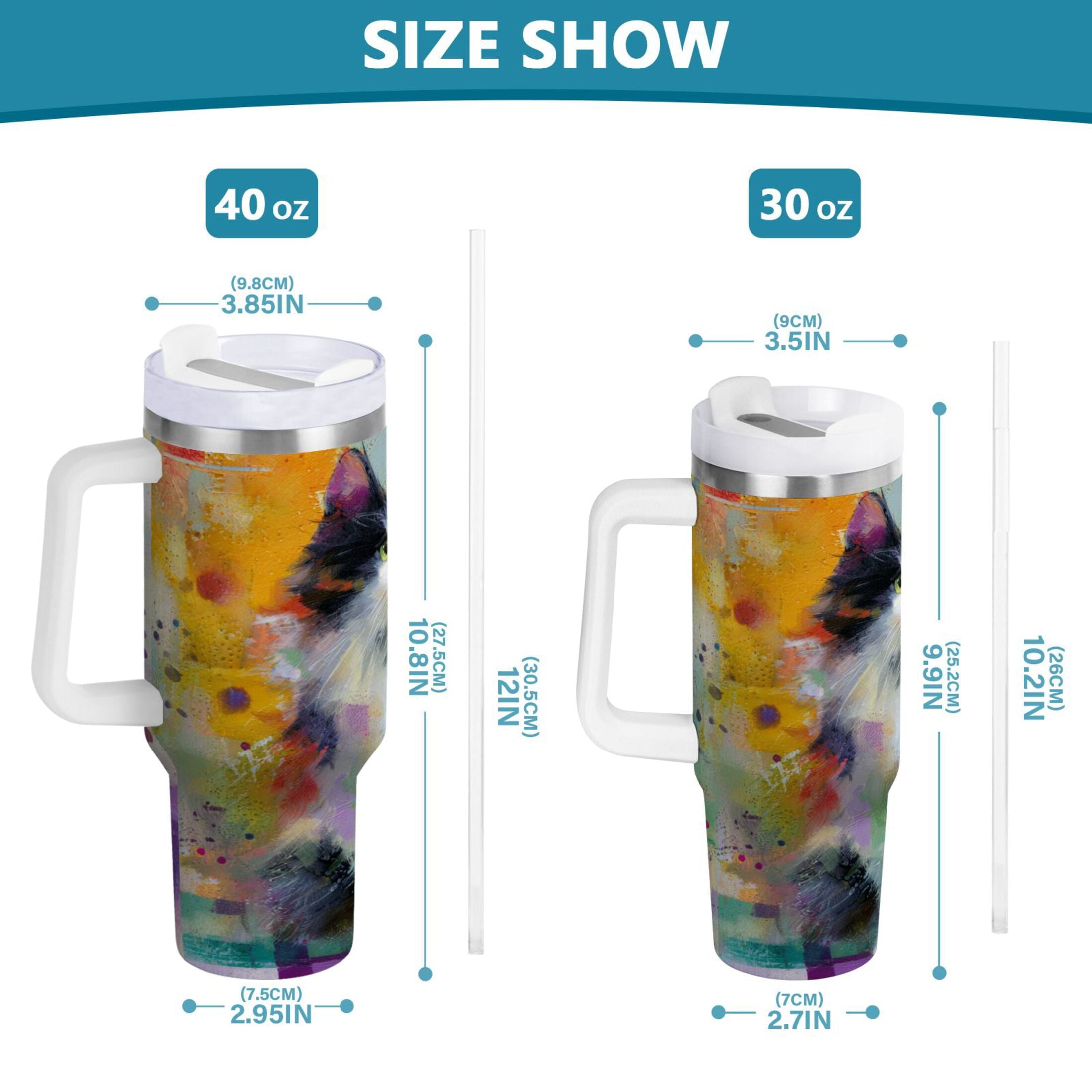 30 oz Insulated Stainless Steel Tumbler Double Wall Stainless Steel Tumbler with 2-Way Drinking Charming Hairy Cat P8W0