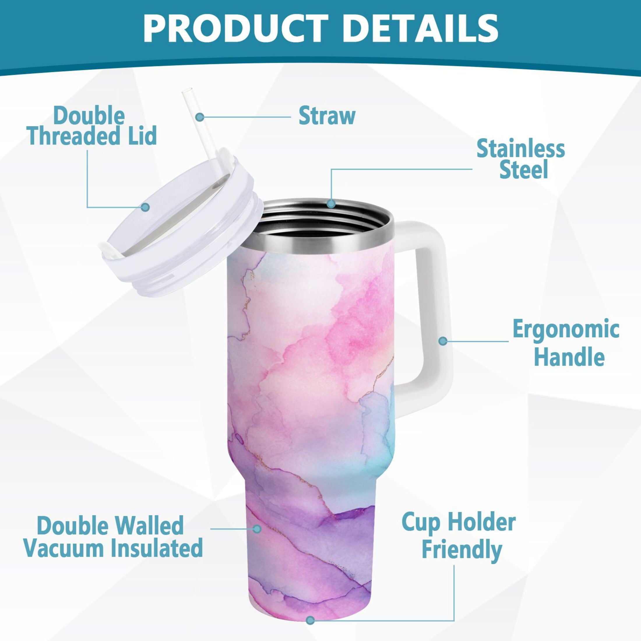 30 oz Insulated Stainless Steel Tumbler Double Wall Stainless Steel Tumbler with 2-Way Drinking Pastel Pink Marble Texture DEEK