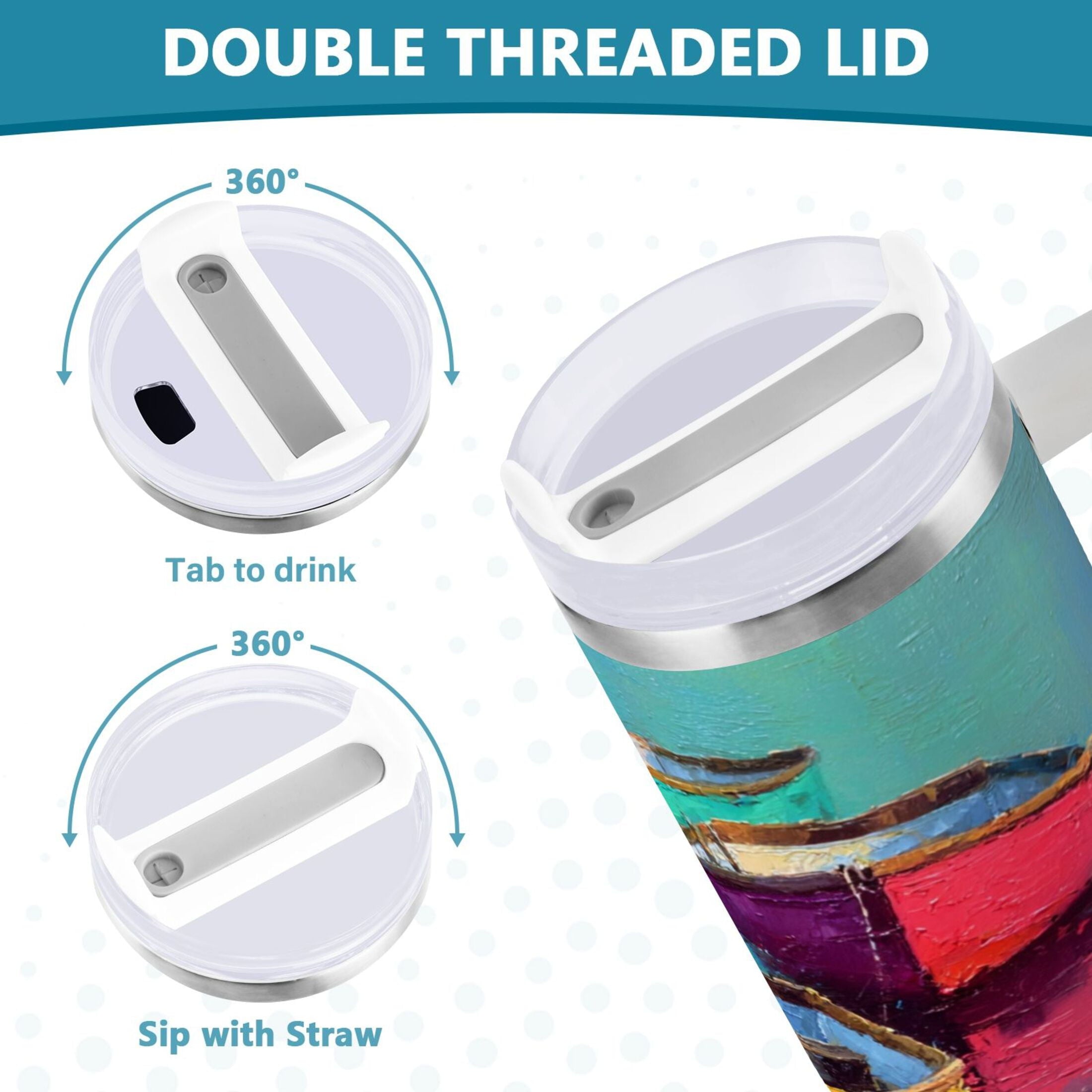 30 oz Insulated Stainless Steel Tumbler Double Wall Stainless Steel Tumbler with 2-Way Drinking Colorful Row Boats UZBY
