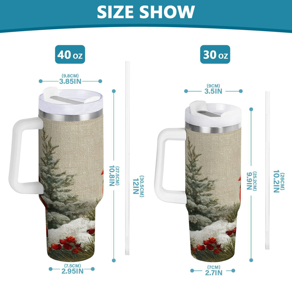 30 oz Insulated Stainless Steel Tumbler Double Wall Stainless Steel Tumbler with 2-Way Drinking Bird and Snow-covered Trees CZUM