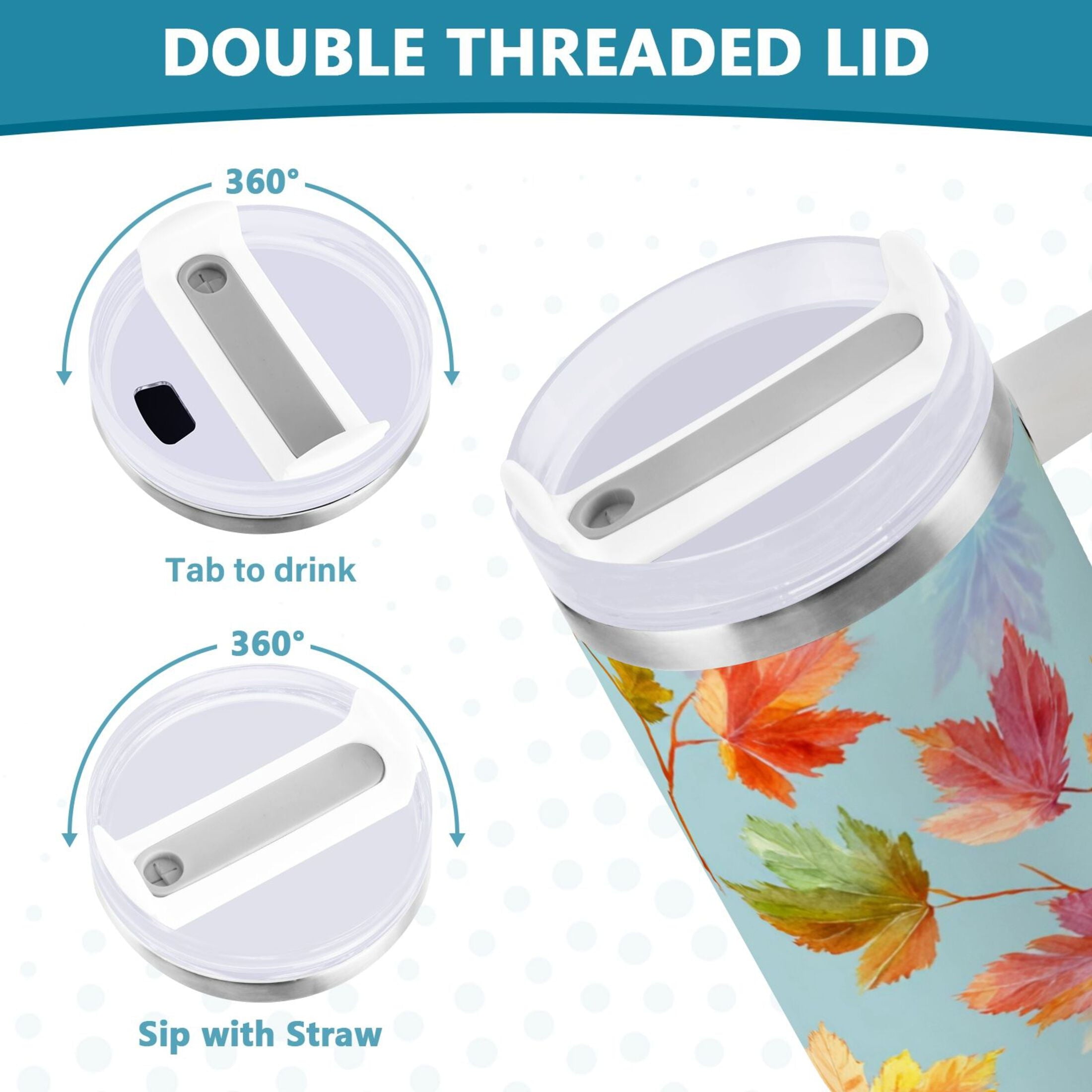 30 oz Insulated Stainless Steel Tumbler Double Wall Stainless Steel Tumbler with 2-Way Drinking Colorful Autumn Maple Leaves MADH