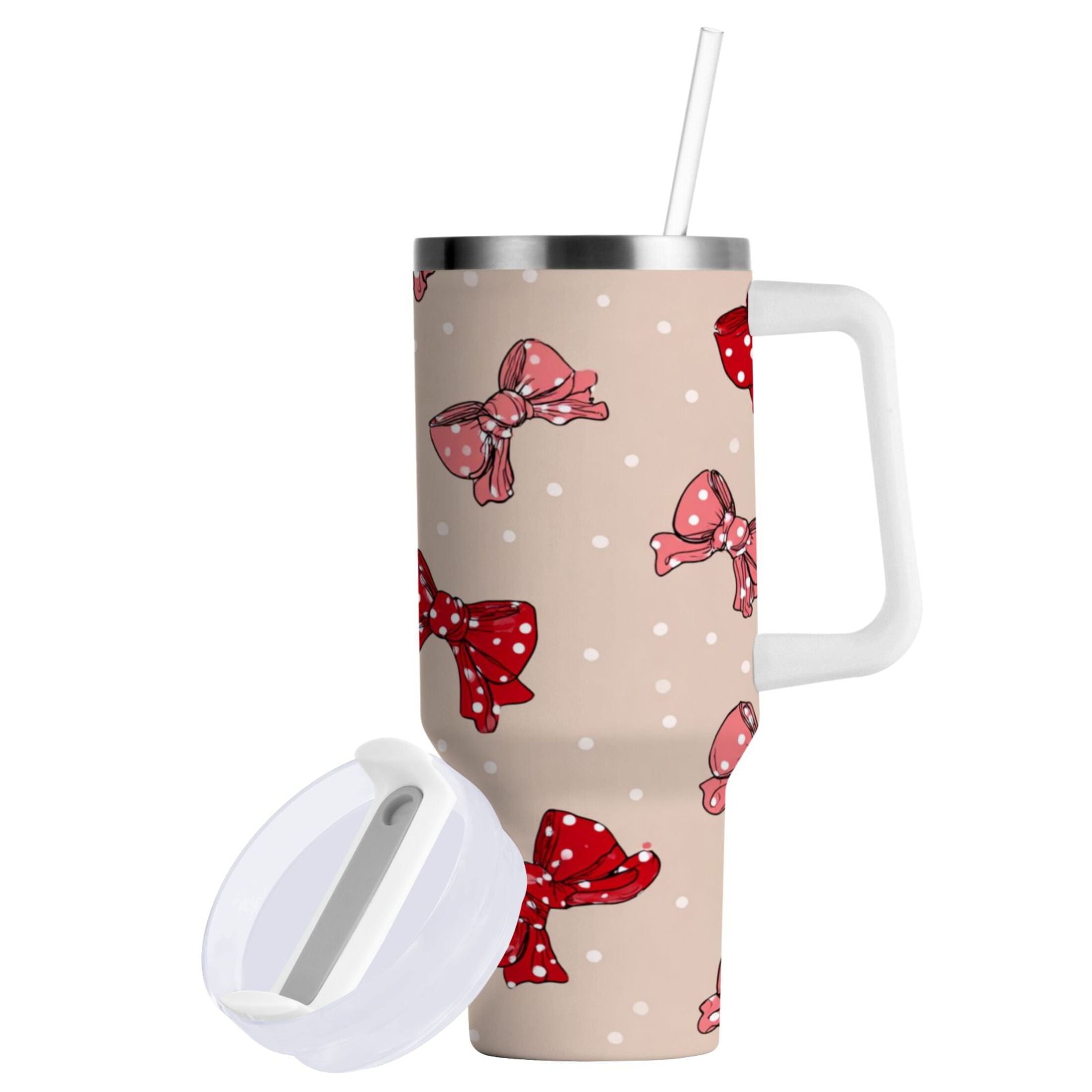 30 oz Insulated Stainless Steel Tumbler Double Wall Stainless Steel Tumbler with 2-Way Drinking Cute Red Bows Pattern U3TM