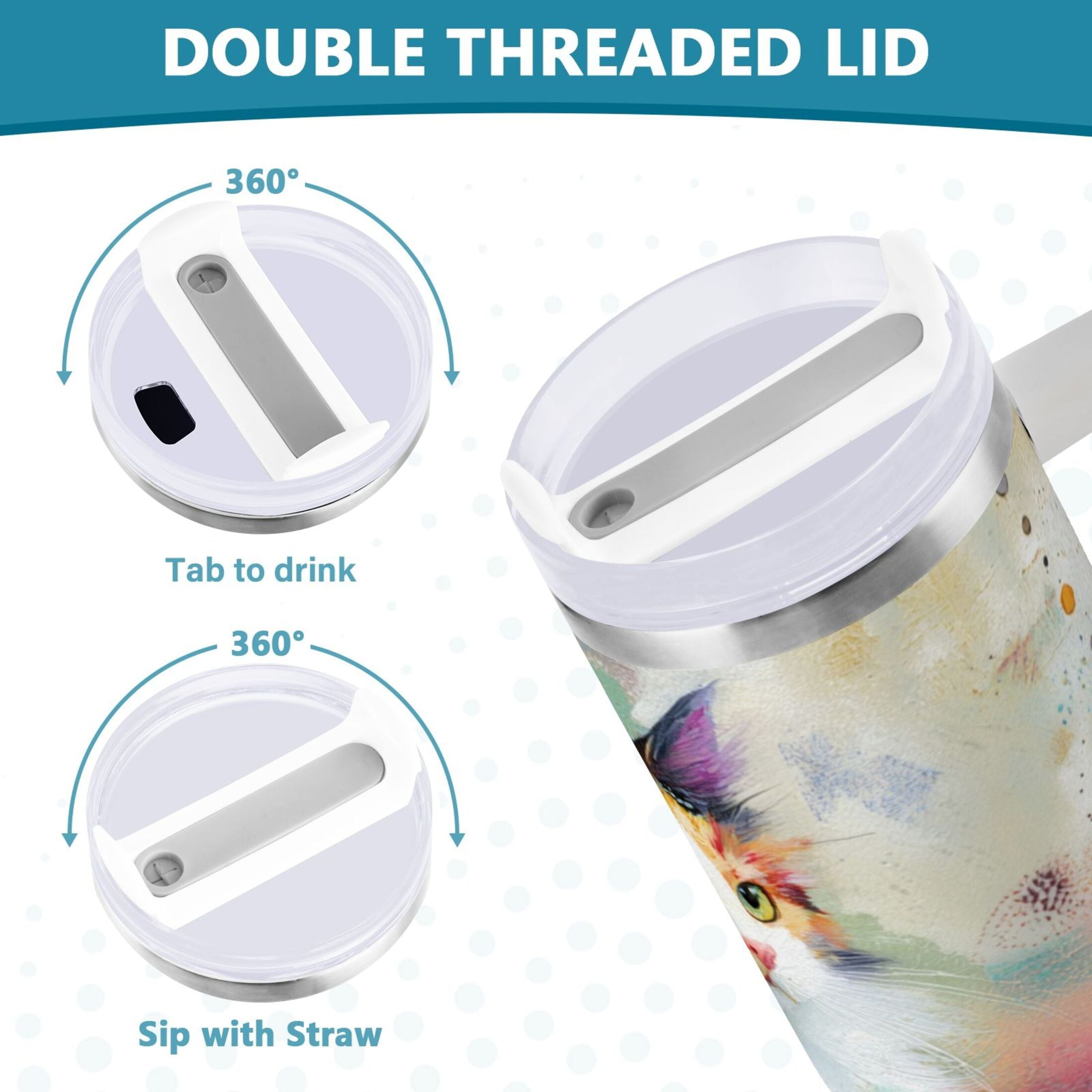 30 oz Insulated Stainless Steel Tumbler Double Wall Stainless Steel Tumbler with 2-Way Drinking Charming Hairy Cat P8W0