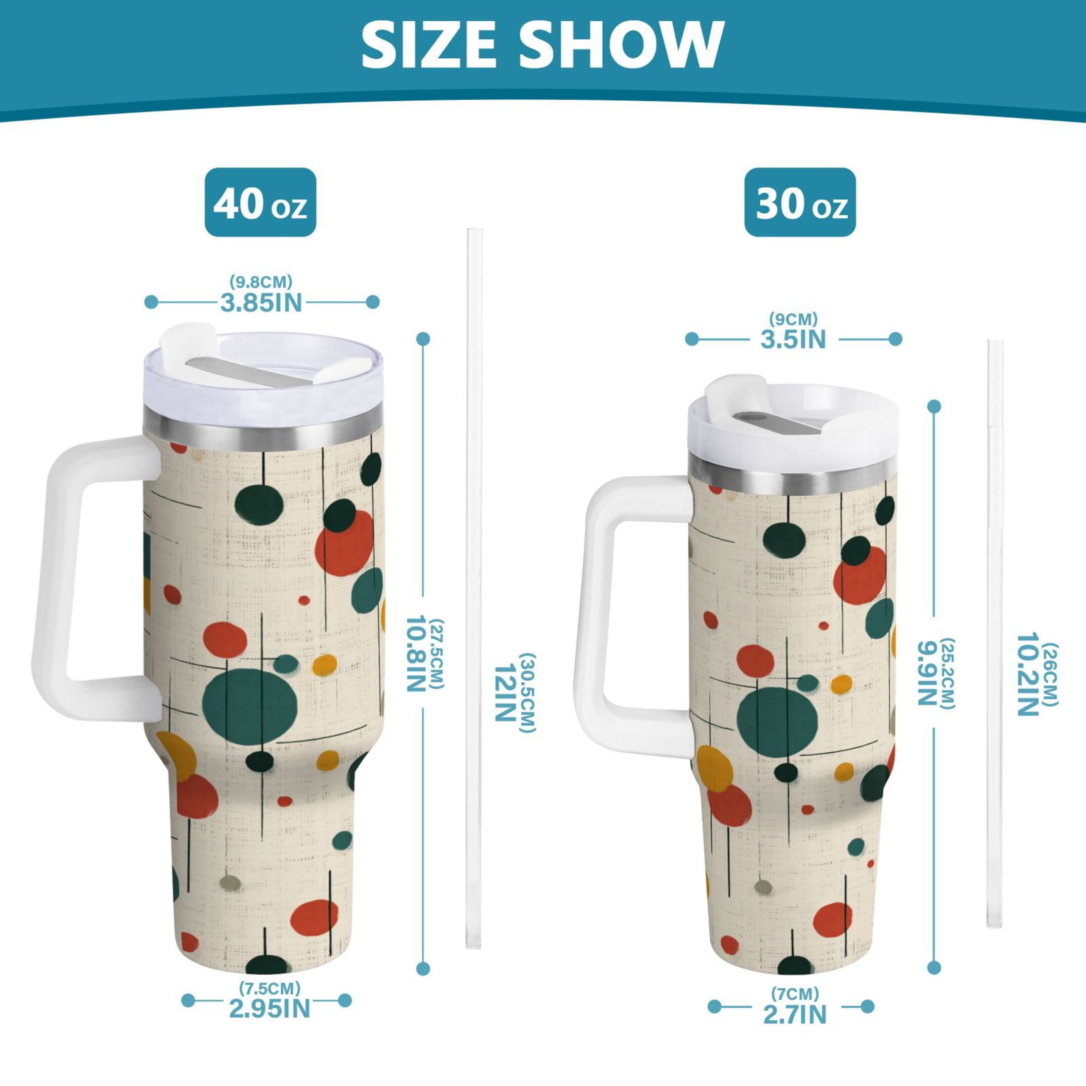 30 oz Insulated Stainless Steel Tumbler Double Wall Stainless Steel Tumbler with 2-Way Drinking Colorful Dots and Lines 8M2B
