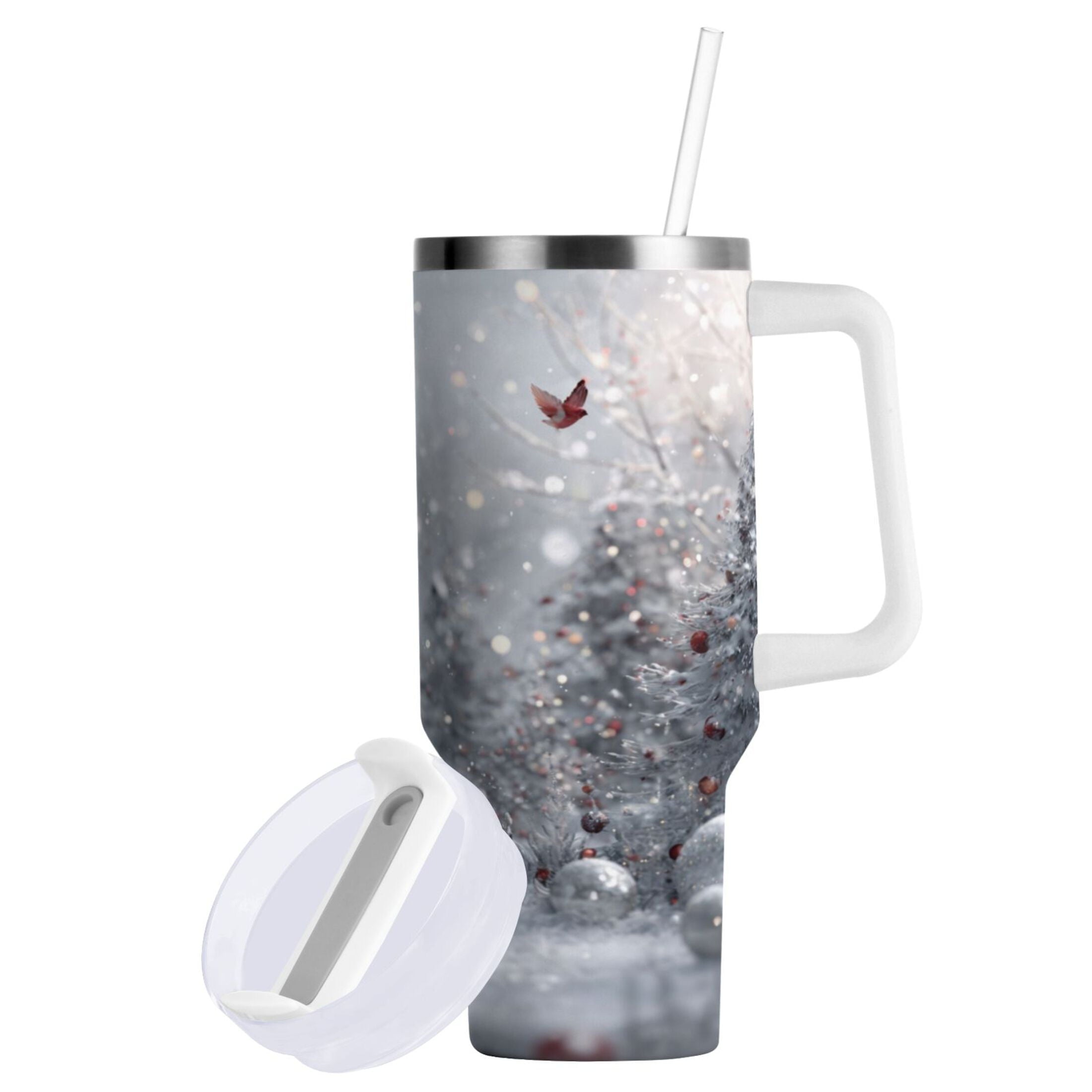 30 oz Insulated Stainless Steel Tumbler Double Wall Stainless Steel Tumbler with 2-Way Drinking Snowy Winter Landscape VUO8