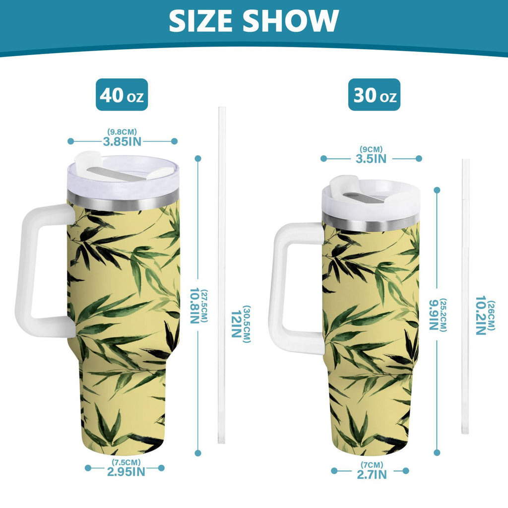 30 oz Insulated Stainless Steel Tumbler Double Wall Stainless Steel Tumbler with 2-Way Drinking Bamboo and Green Leaves 2EPZ