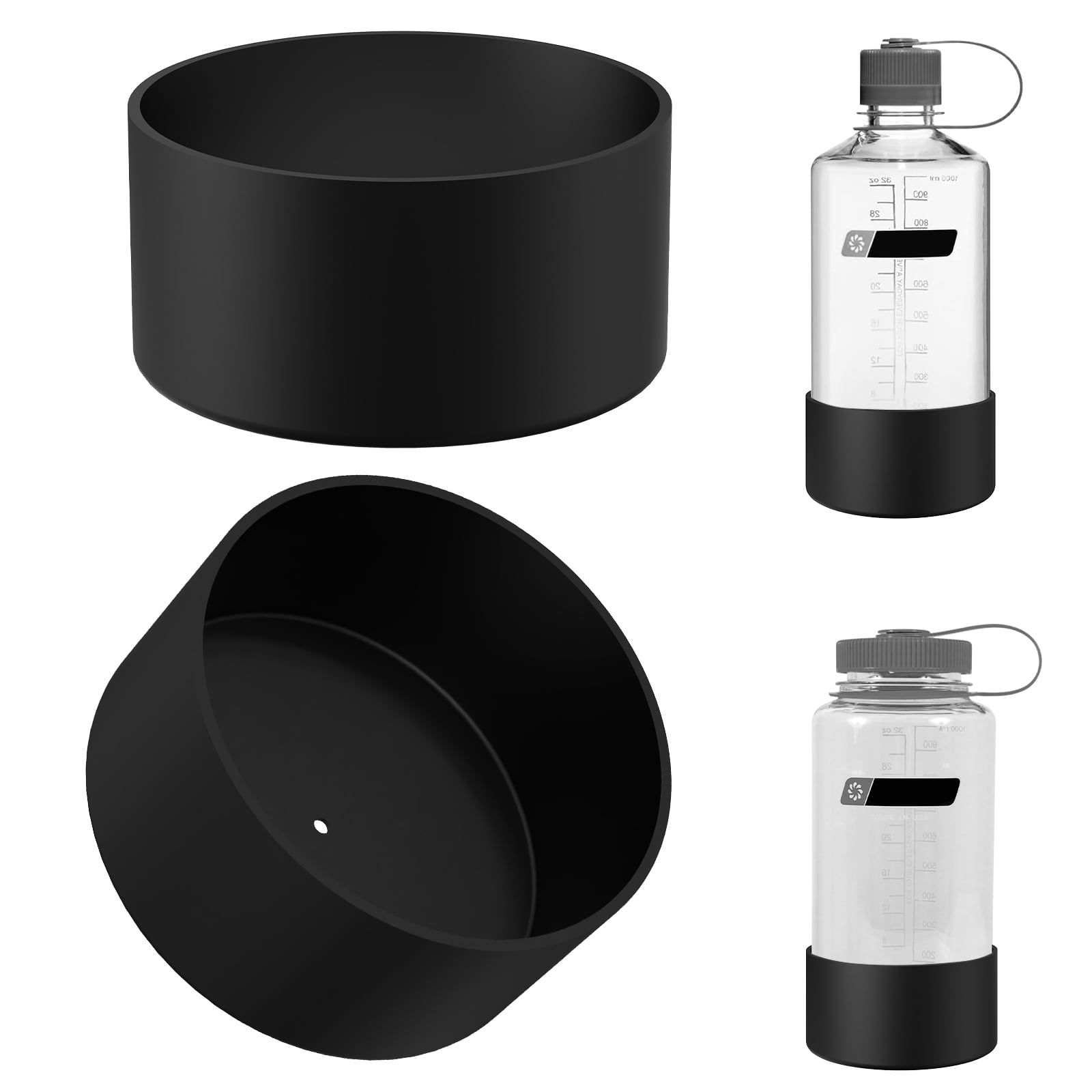 Linkidea 2 Pack Water Bottle Boot Compatible with Nalgene Sustain Wide Mouth 32oz/48oz, Narrow Mouth 32oz, Silicone Anti-Slip Bottle Bottom Bumper Protector (Black) LYNJ