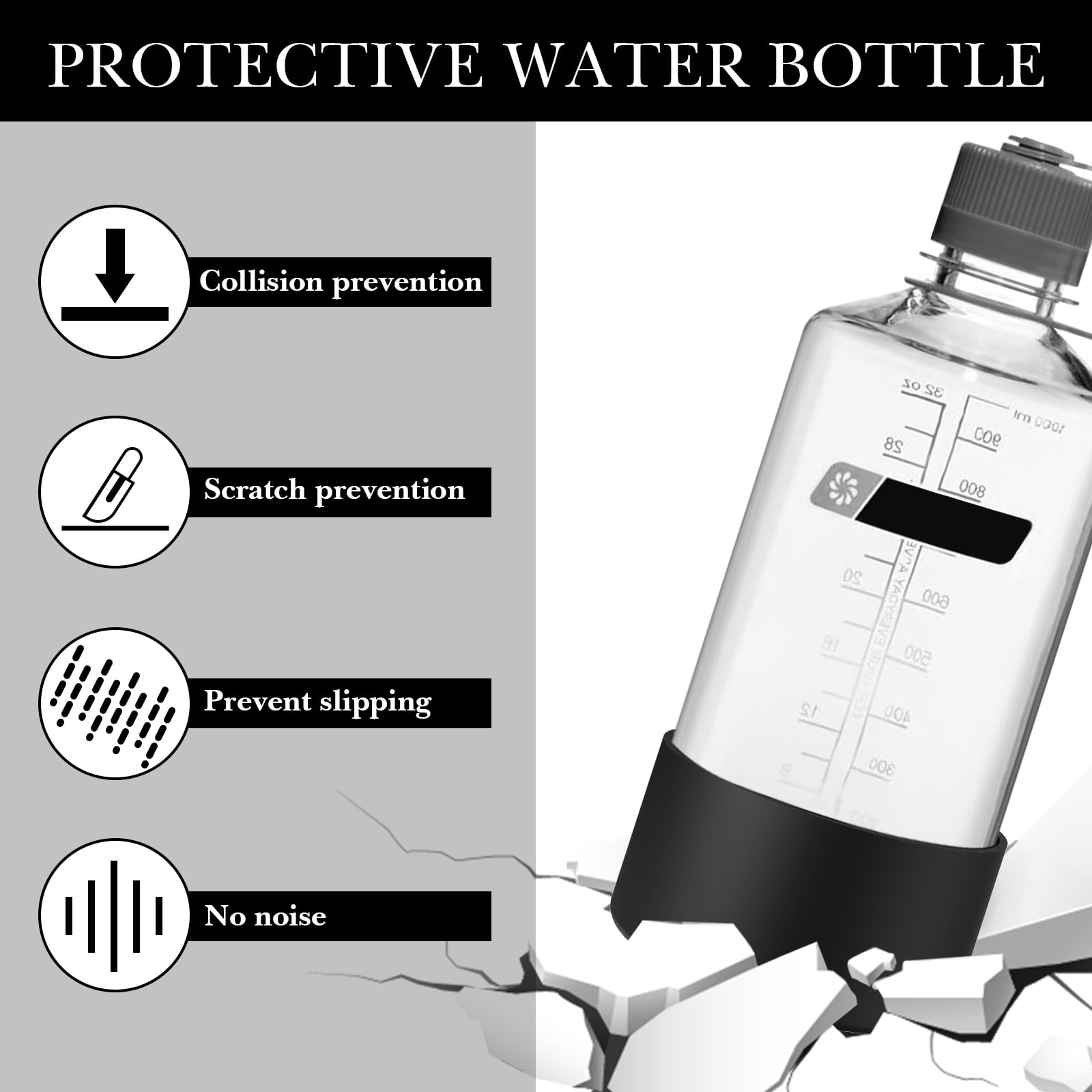 Linkidea 2 Pack Water Bottle Boot Compatible with Nalgene Sustain Wide Mouth 32oz/48oz, Narrow Mouth 32oz, Silicone Anti-Slip Bottle Bottom Bumper Protector (Black) LYNJ