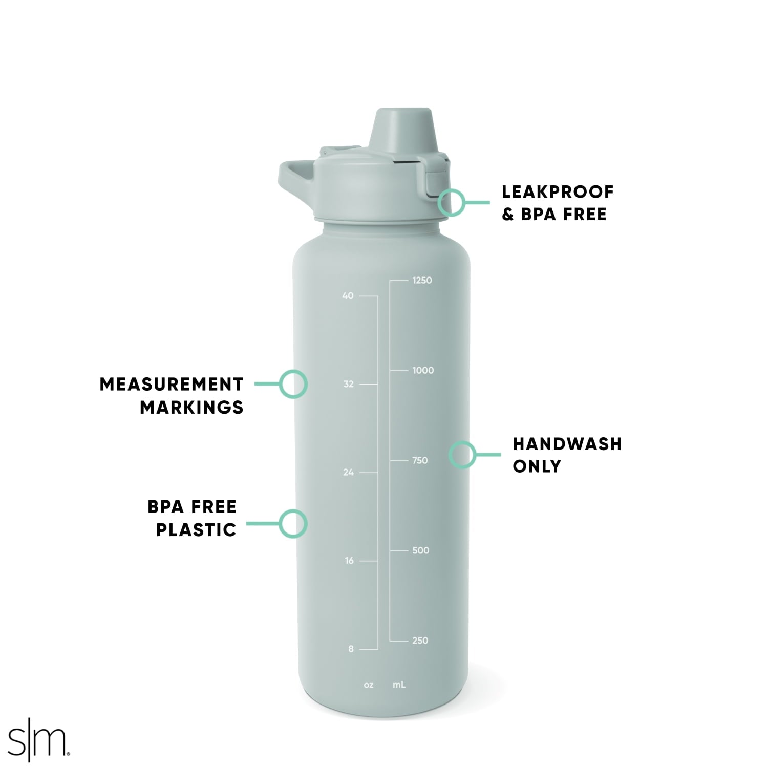 Simple Modern 48 fl oz Reusable Tritan Summit Water Bottle with Silicone Straw Lid|Seaglass Sage IOJC
