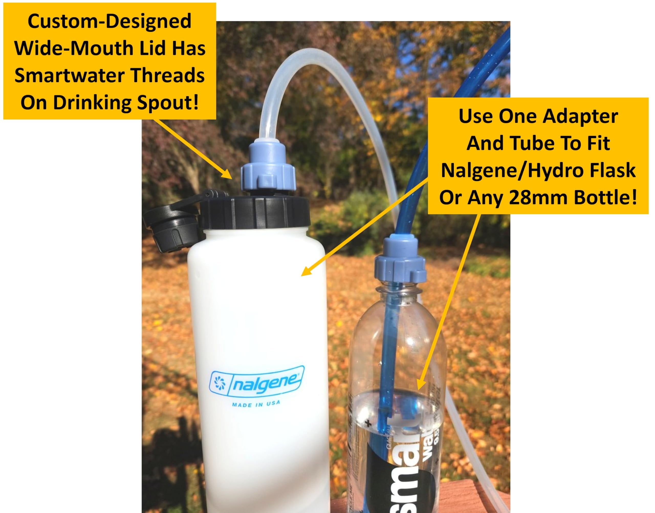 Universal Hydration Adapter for Nalgene Smartwater Bottles 28mm Wide Mouth, Flip Top Spout Lid with Loop, Hiking Running Cycling Accessory, Blue MANU