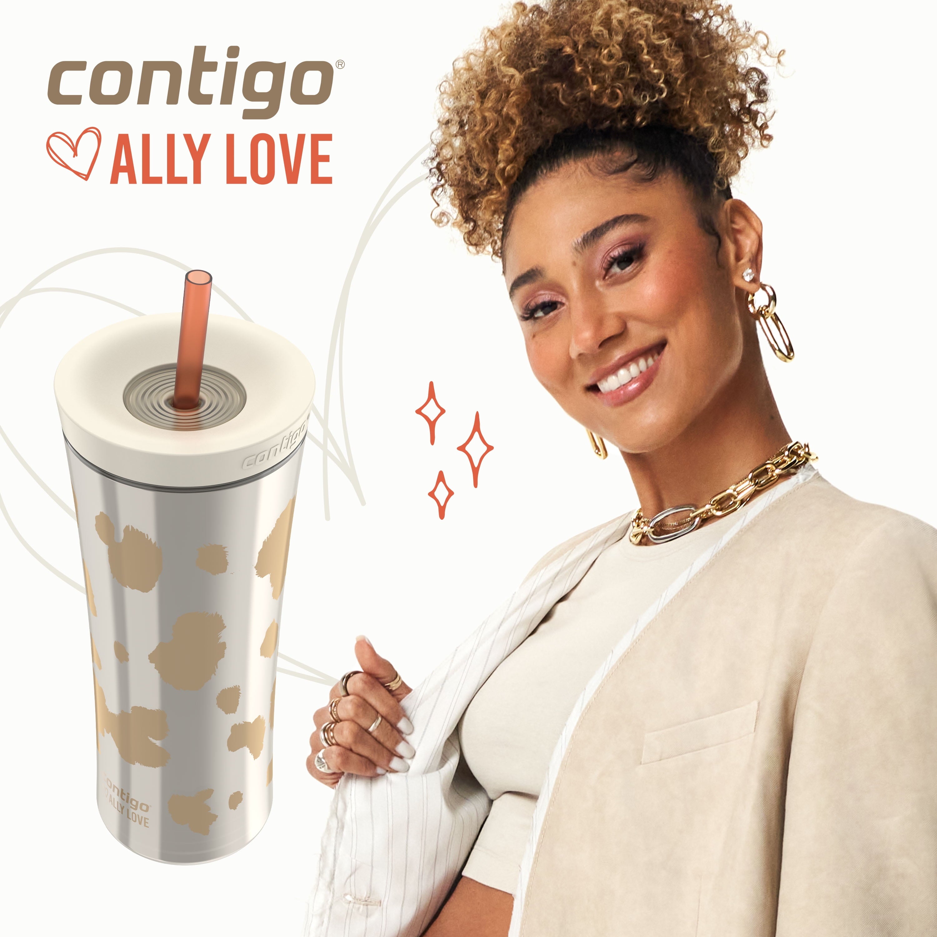 Contigo 20oz Shake &amp; Go Tumbler, Plastic with Straw, Oatmilk Cowhide Couture GBKA