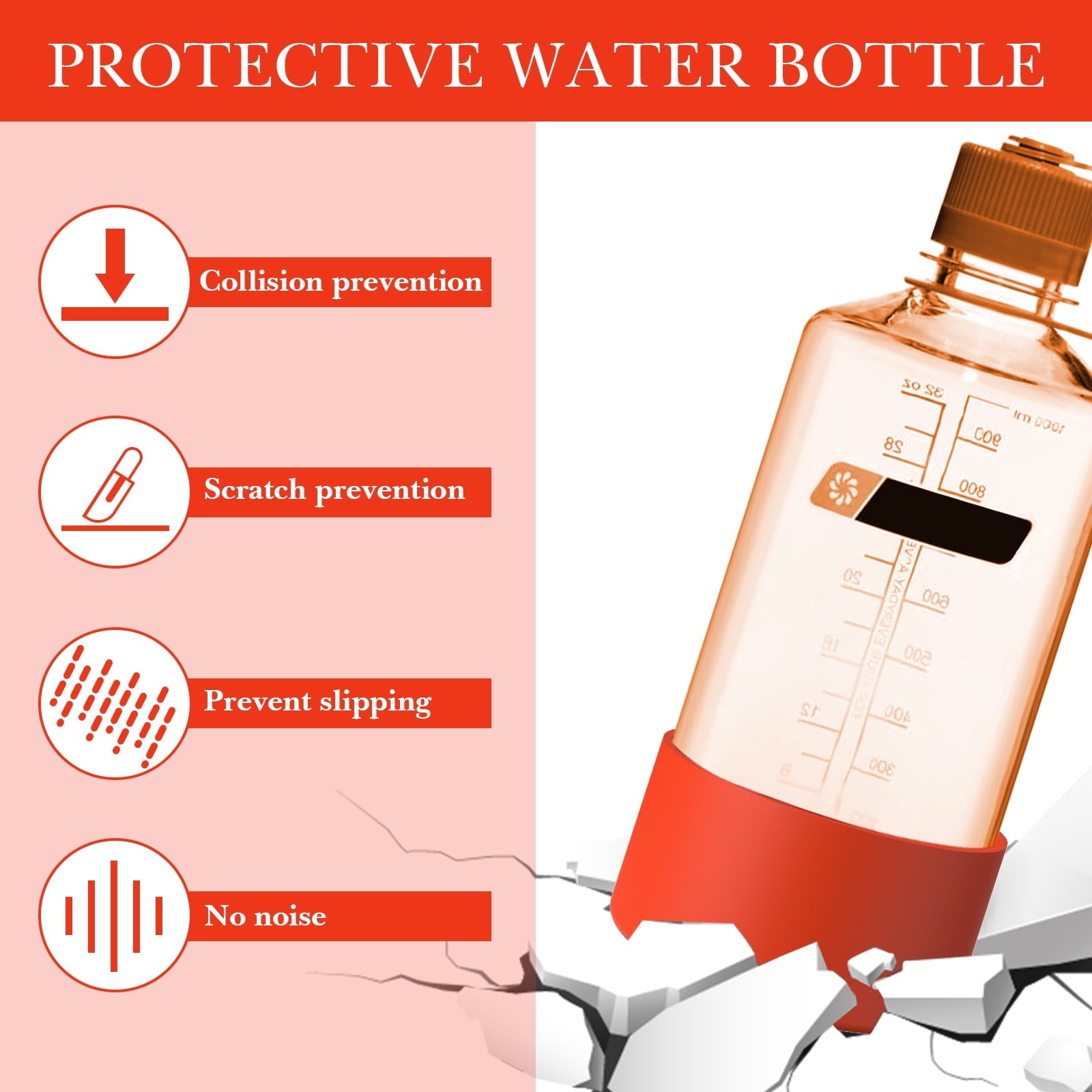 Linkidea 2 Pack Water Bottle Boot Compatible with Nalgene Sustain Wide Mouth 32oz/48oz, Narrow Mouth 32oz, Silicone Anti-Slip Bottle Bottom Bumper Protector (Red) NB5H