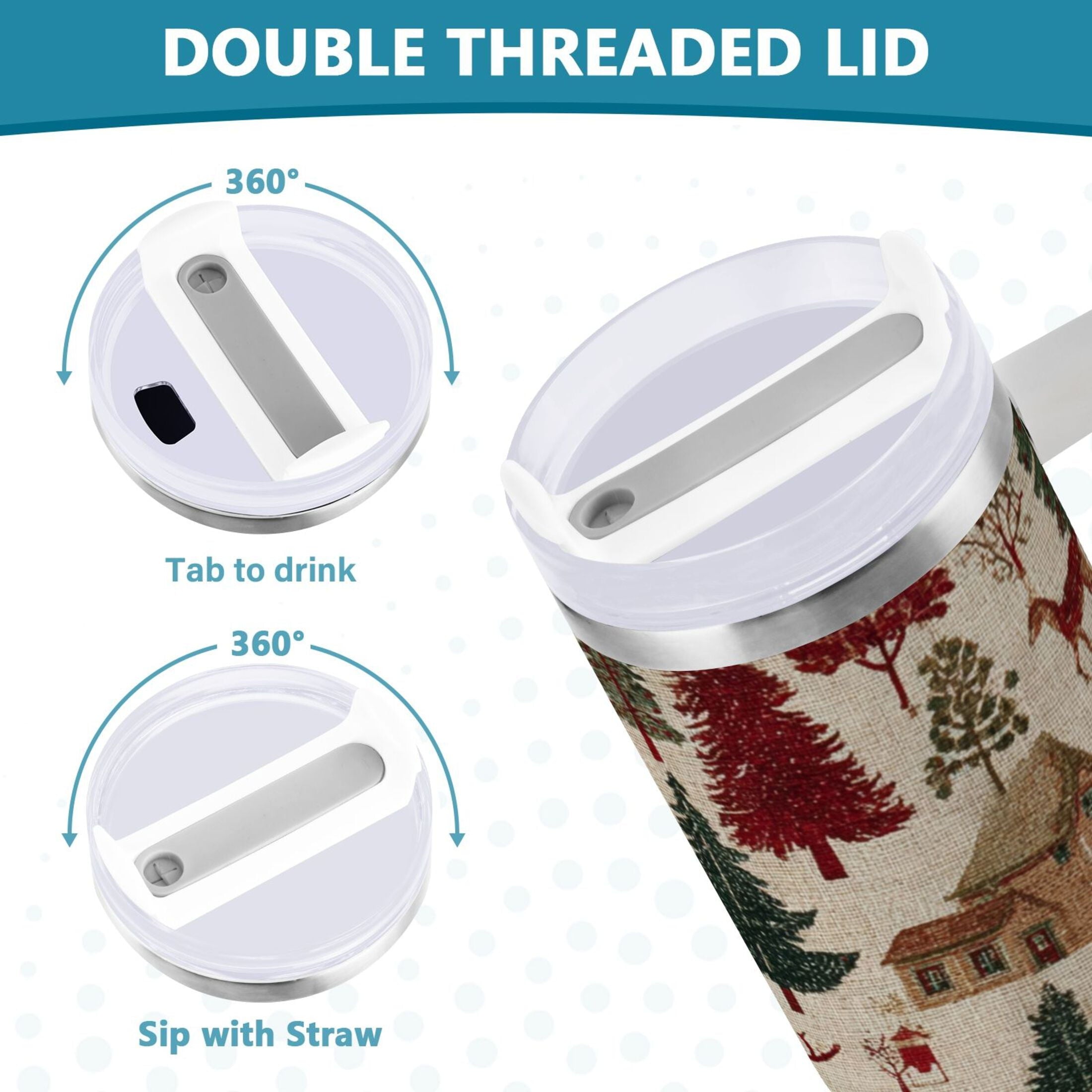 30 oz Insulated Stainless Steel Tumbler Double Wall Stainless Steel Tumbler with 2-Way Drinking Christmas Trees Deer and Houses FXXO