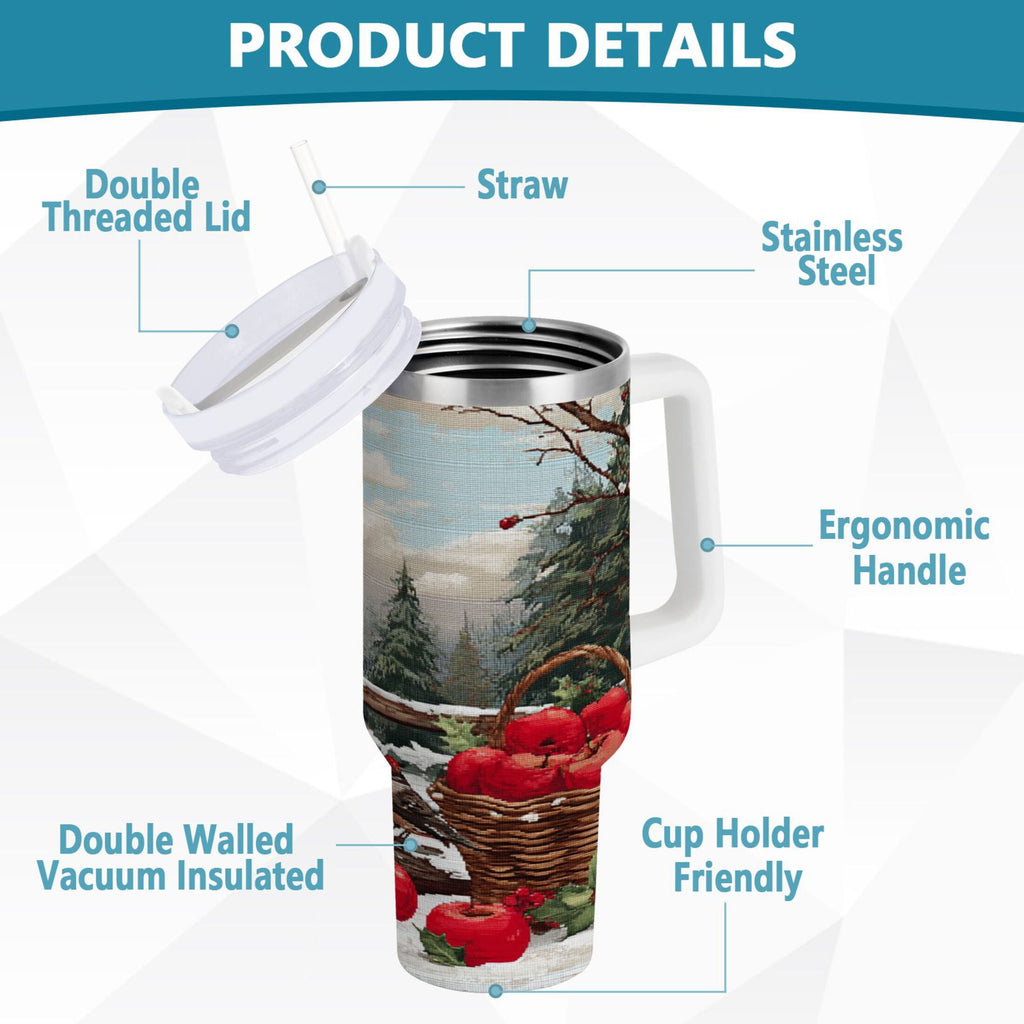 30 oz Insulated Stainless Steel Tumbler Double Wall Stainless Steel Tumbler with 2-Way Drinking Apples and Baskets D43T