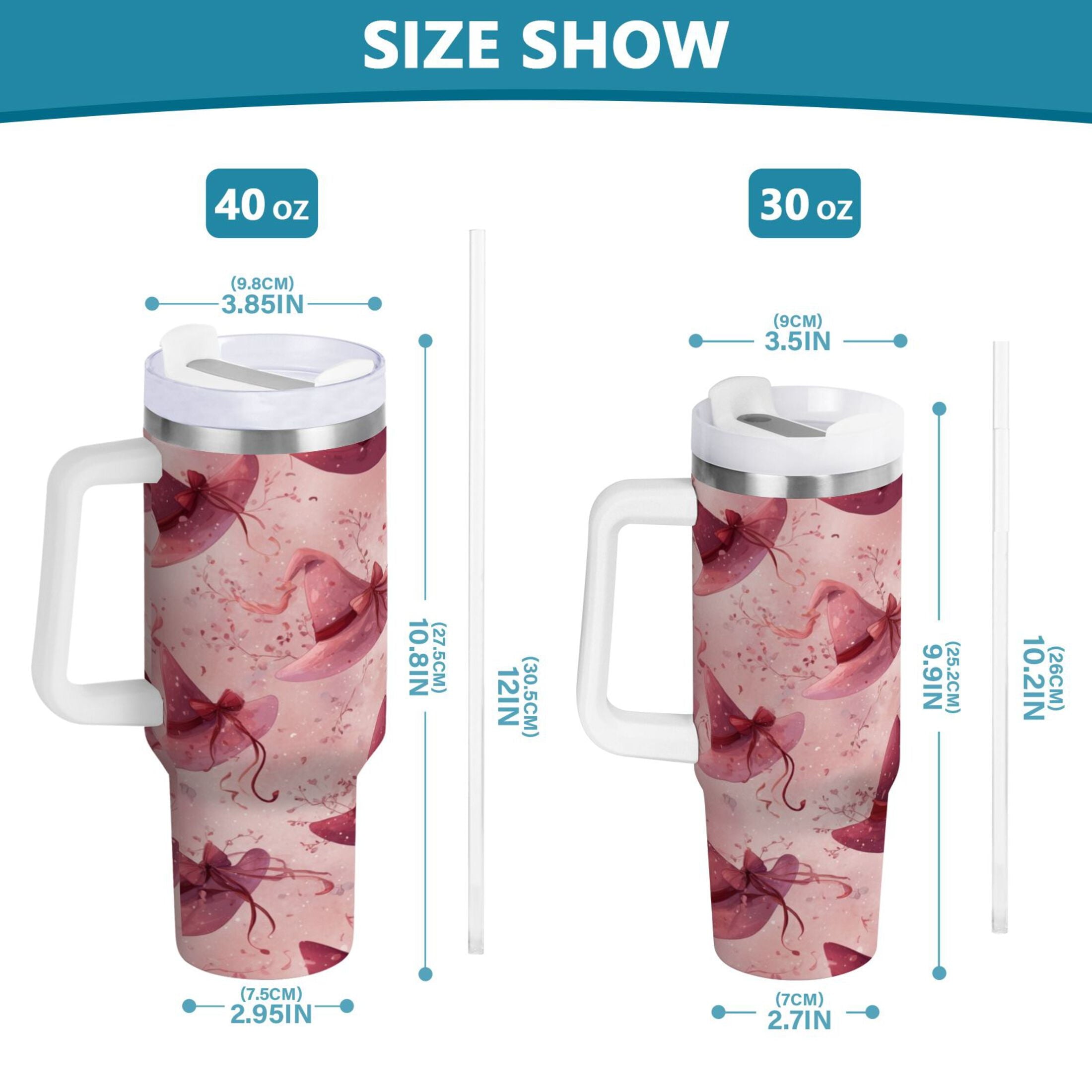30 oz Insulated Stainless Steel Tumbler Double Wall Stainless Steel Tumbler with 2-Way Drinking Hats with Delicate Bows IGC0