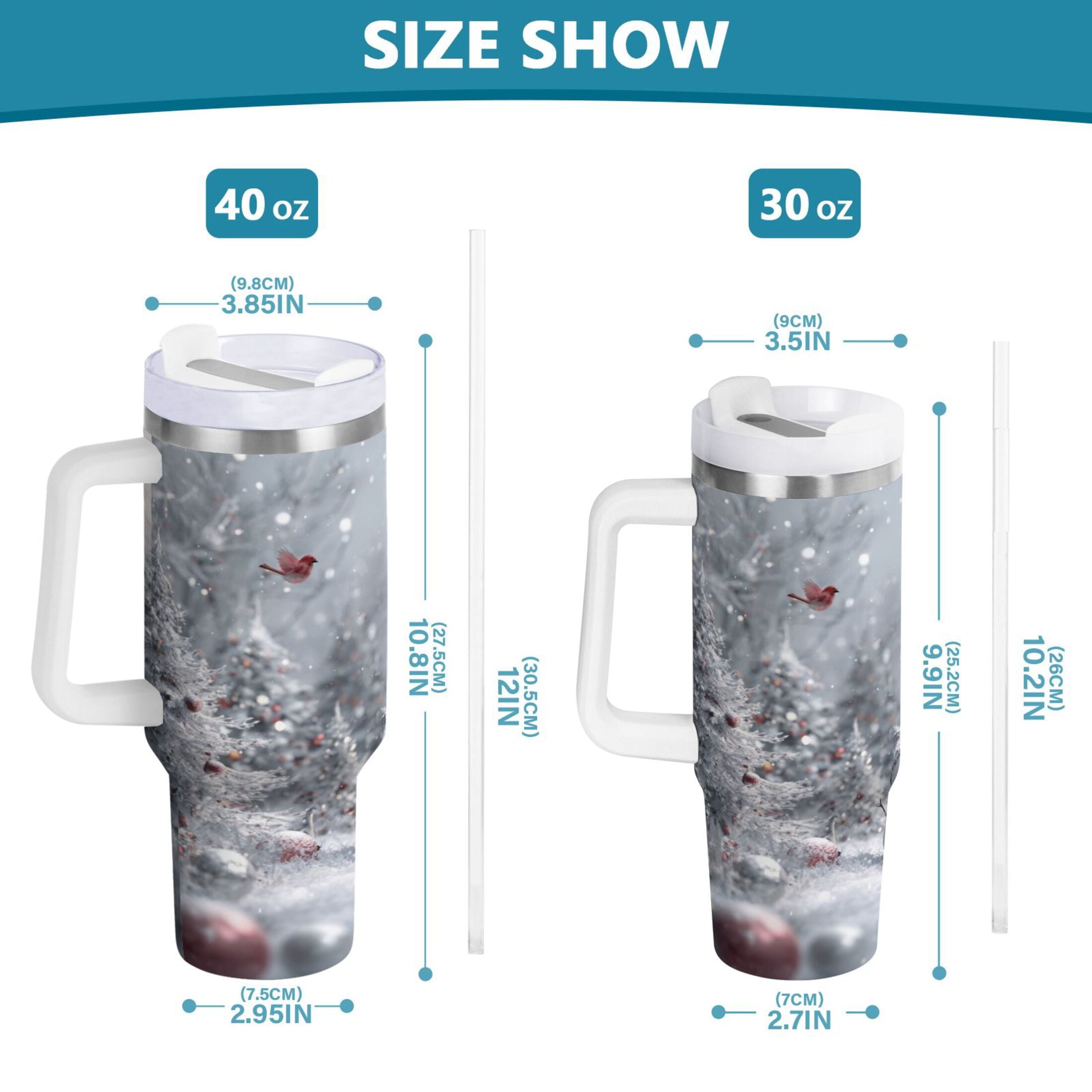 30 oz Insulated Stainless Steel Tumbler Double Wall Stainless Steel Tumbler with 2-Way Drinking Snowy Winter Landscape VUO8