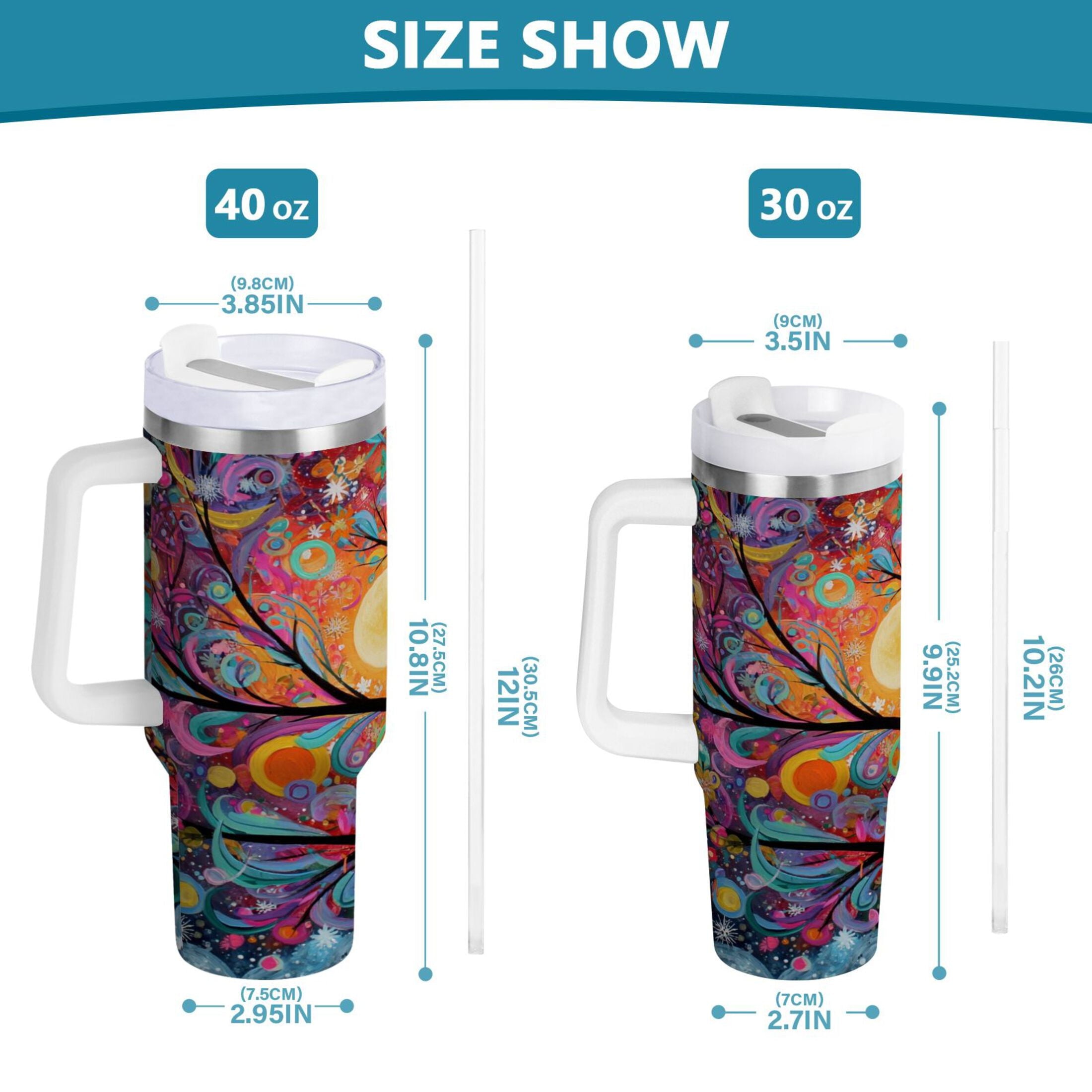 30 oz Insulated Stainless Steel Tumbler Double Wall Stainless Steel Tumbler with 2-Way Drinking Beautiful Abstract Tree Painting 2XBU
