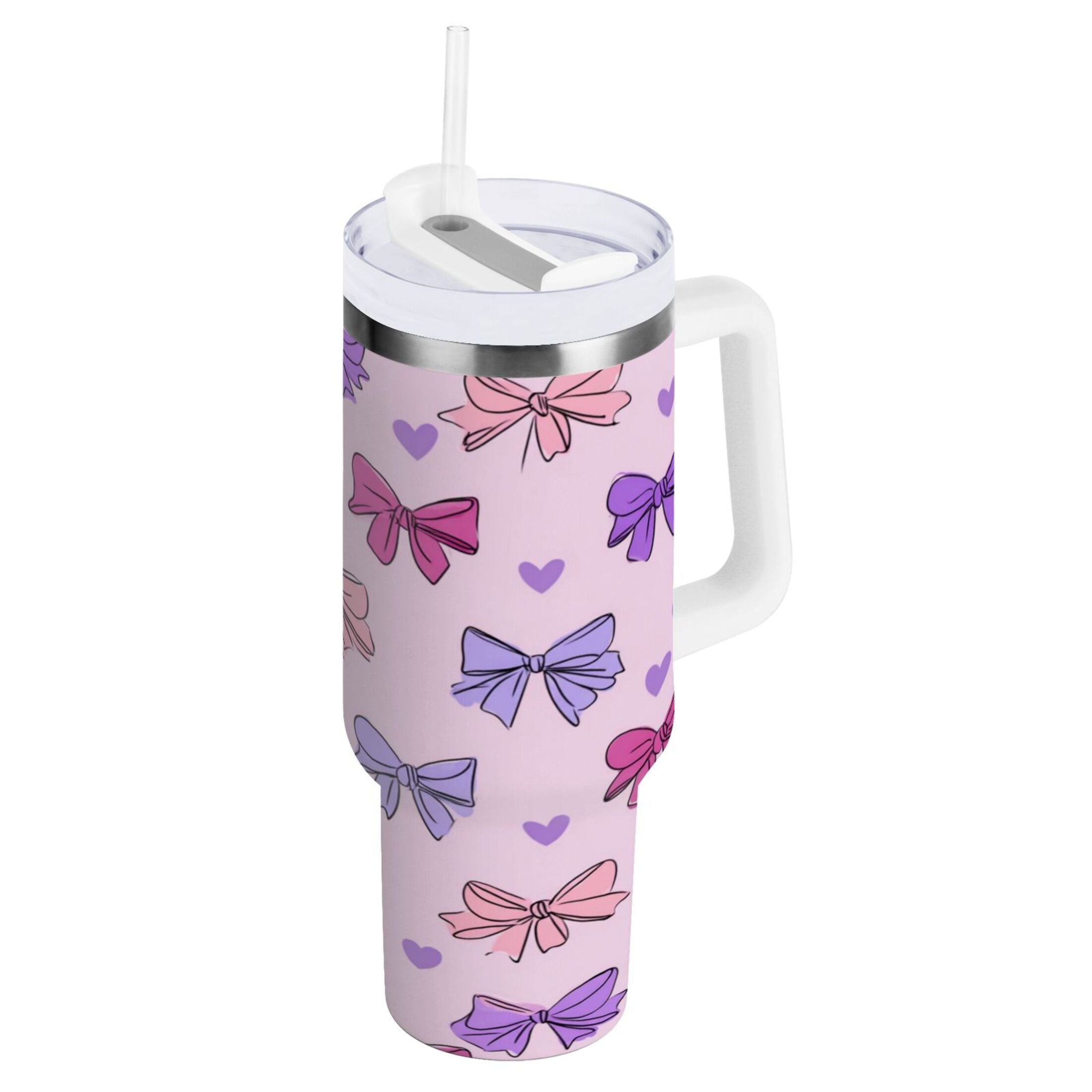 30 oz Insulated Stainless Steel Tumbler Double Wall Stainless Steel Tumbler with 2-Way Drinking Bows and Heart Pattern QH59