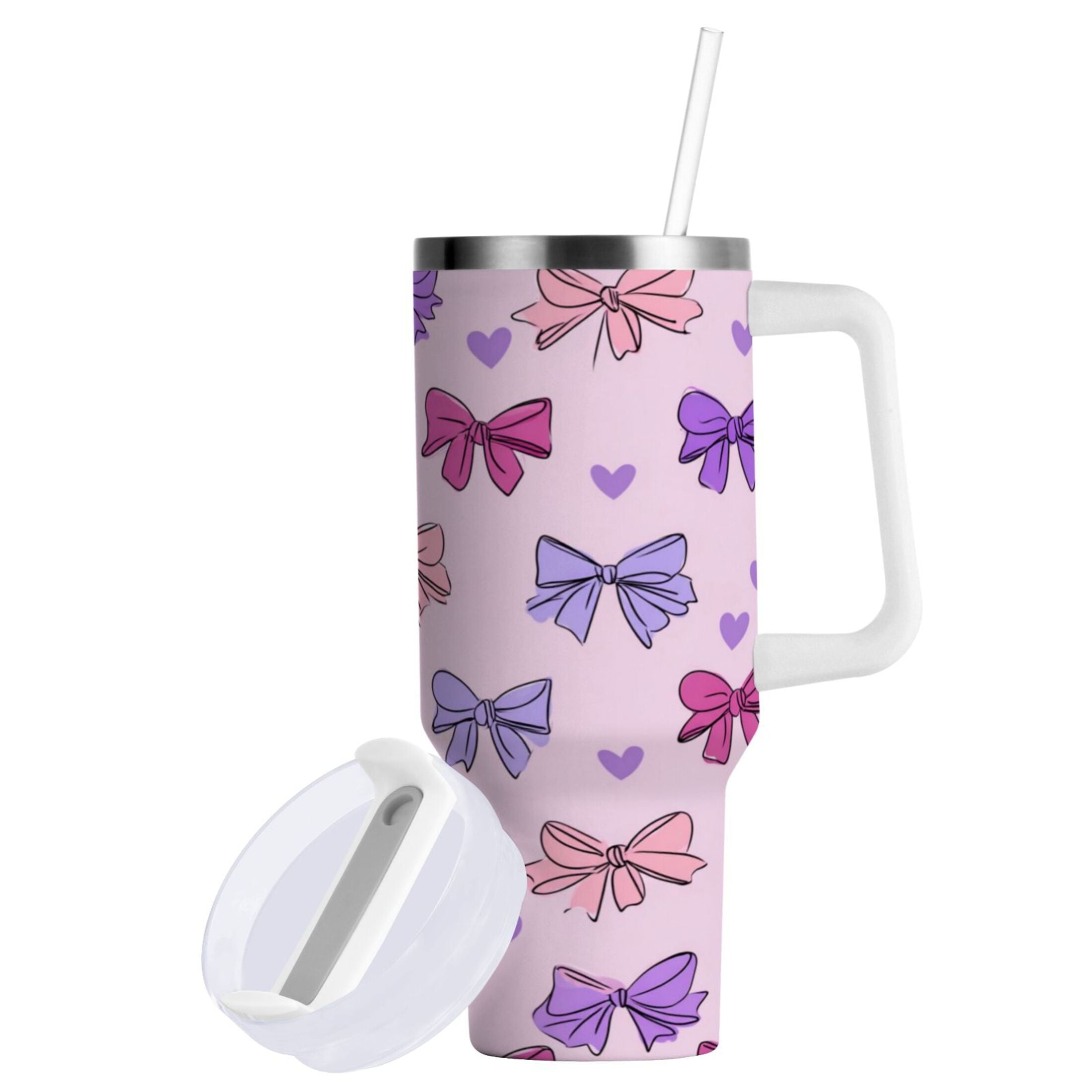 30 oz Insulated Stainless Steel Tumbler Double Wall Stainless Steel Tumbler with 2-Way Drinking Bows and Heart Pattern QH59