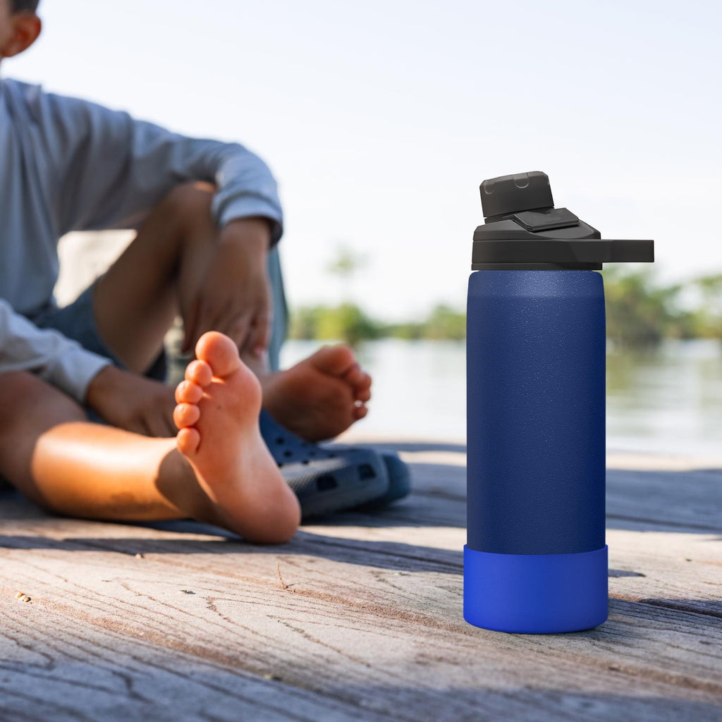 Linkidea 2 Pack Water Bottle Boot Compatible with CamelBak Eddy+20oz/25oz, Chute Mag 20oz/25oz, Carry Cap, Silicone Anti-Slip Bottle Bottom Bumper Protector (Navy Blue) 9KJB