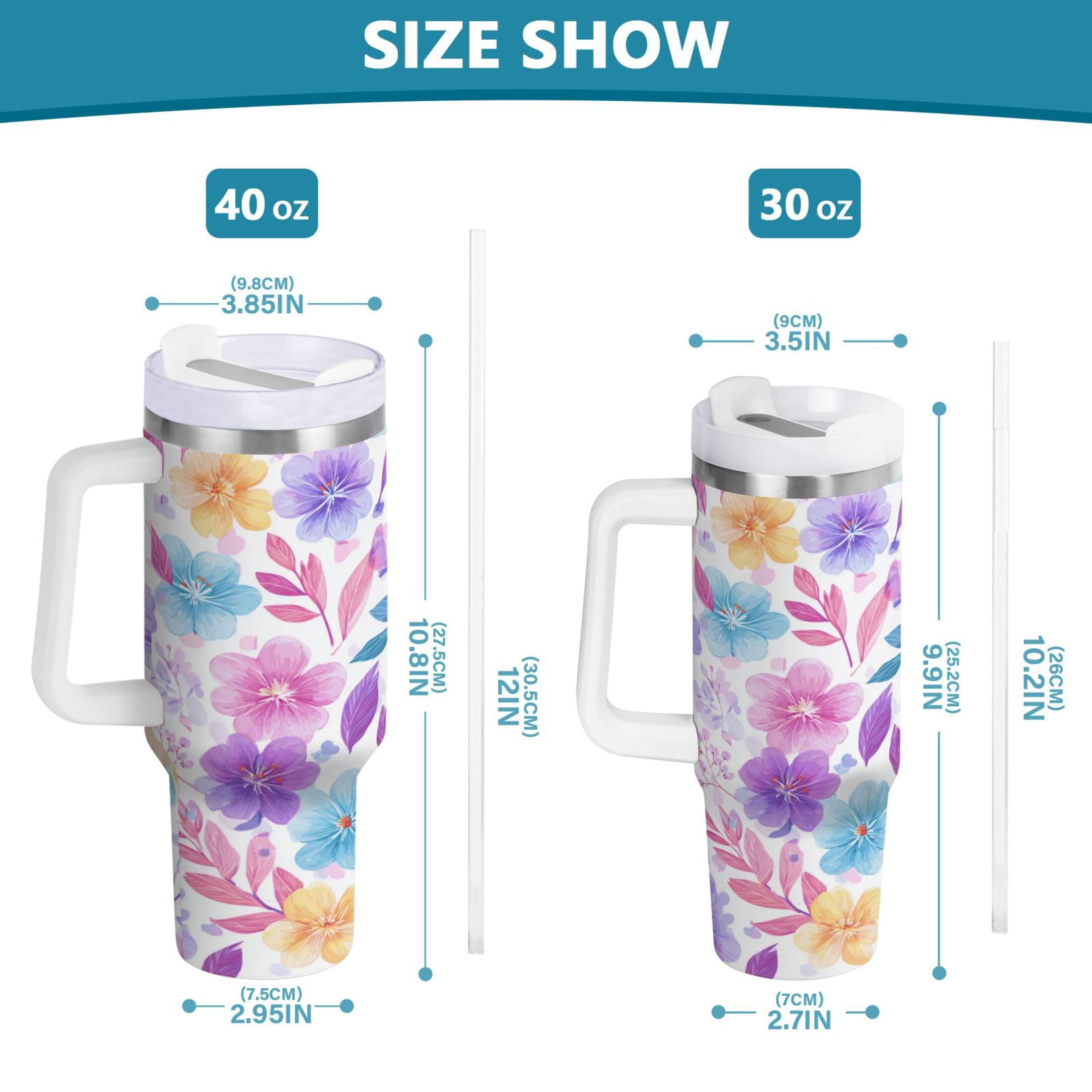 30 oz Insulated Stainless Steel Tumbler Double Wall Stainless Steel Tumbler with 2-Way Drinking Pink and Purple Flowers 5I2W