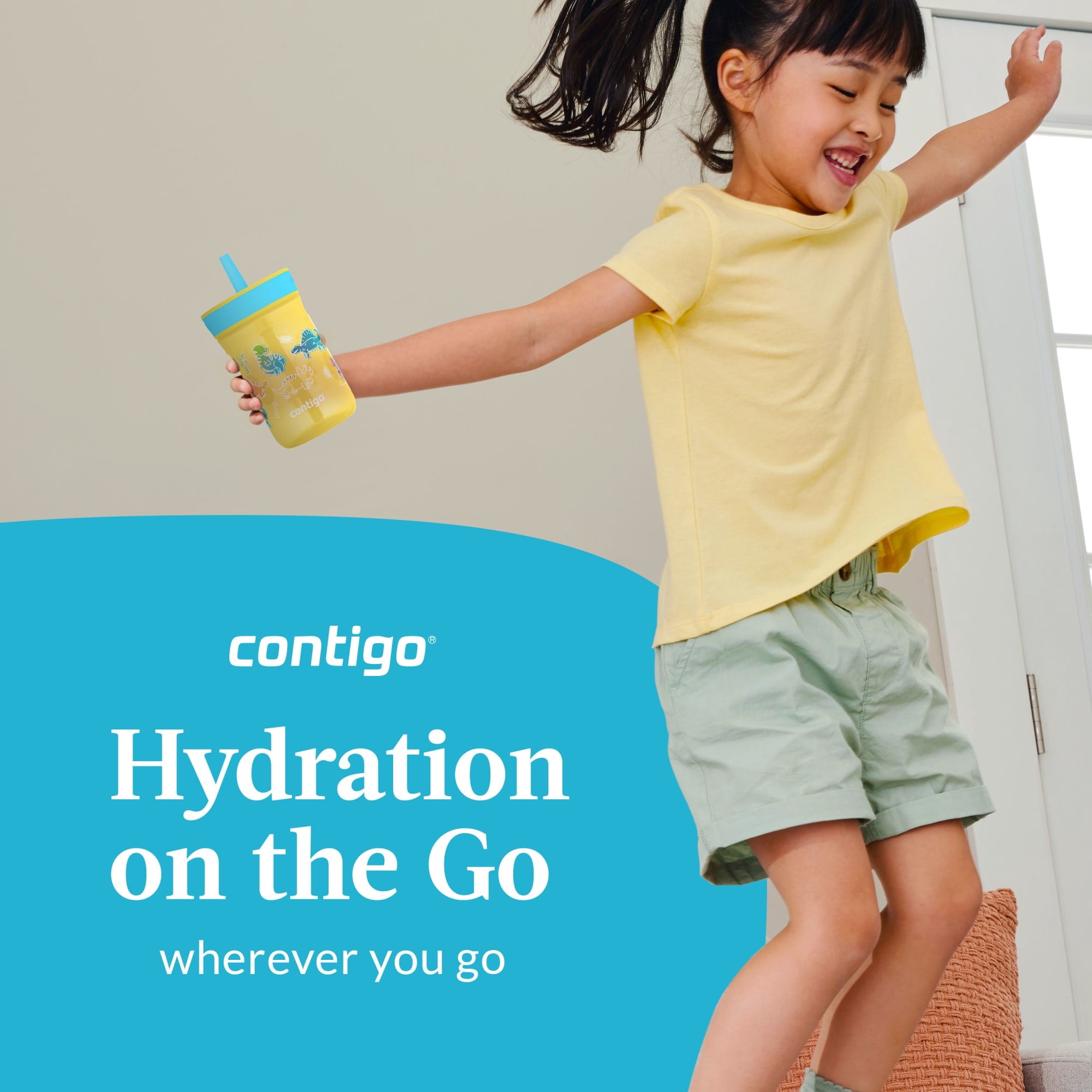 Contigo Kids Leighton Spill-Proof Tumbler with Straw, 14 oz, Yellow I1IZ