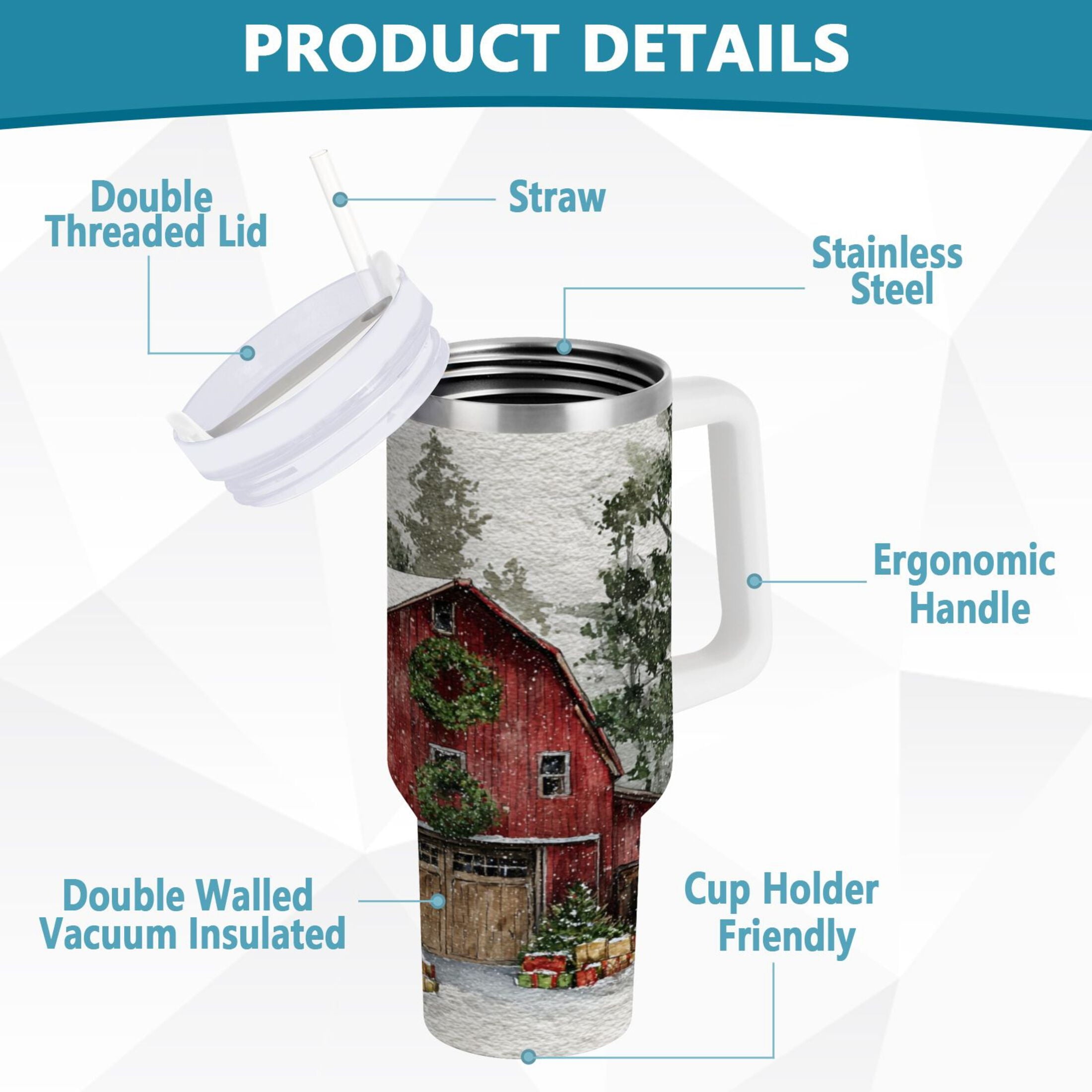 30 oz Insulated Stainless Steel Tumbler Double Wall Stainless Steel Tumbler with 2-Way Drinking Old Red Barn RLCM