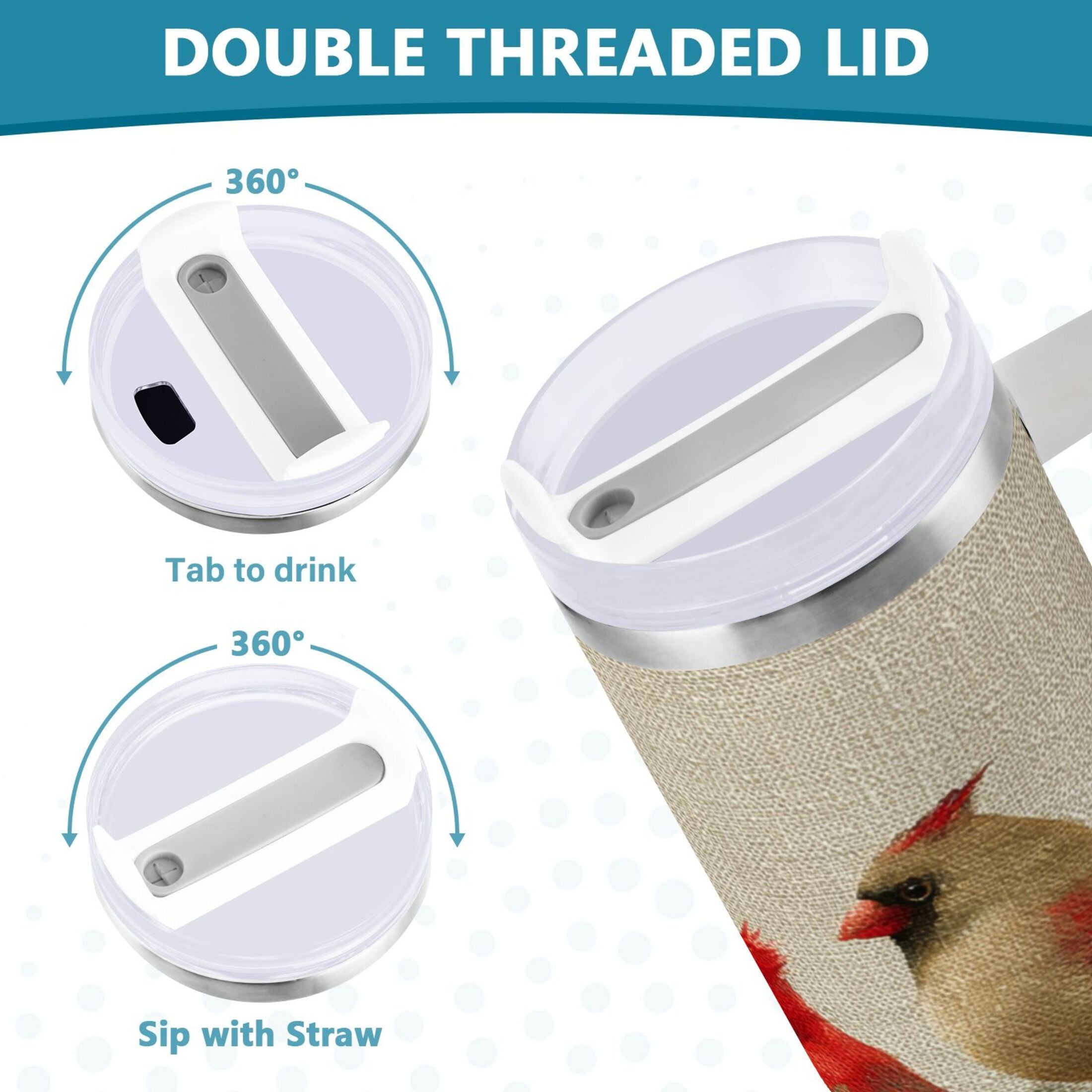30 oz Insulated Stainless Steel Tumbler Double Wall Stainless Steel Tumbler with 2-Way Drinking Bird and Snow-covered Trees CZUM