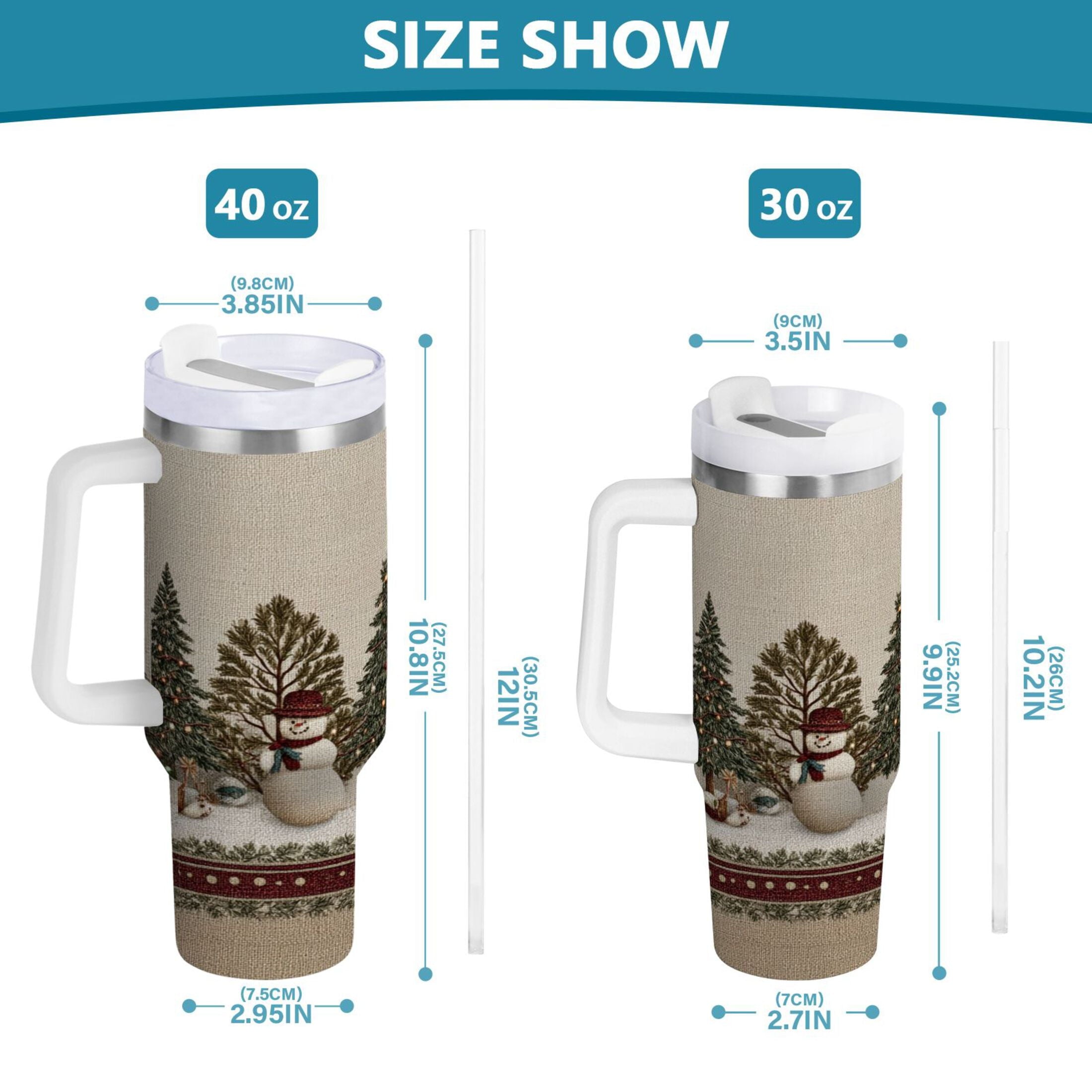 30 oz Insulated Stainless Steel Tumbler Double Wall Stainless Steel Tumbler with 2-Way Drinking Snowmen and Deer in The Forest NVMR