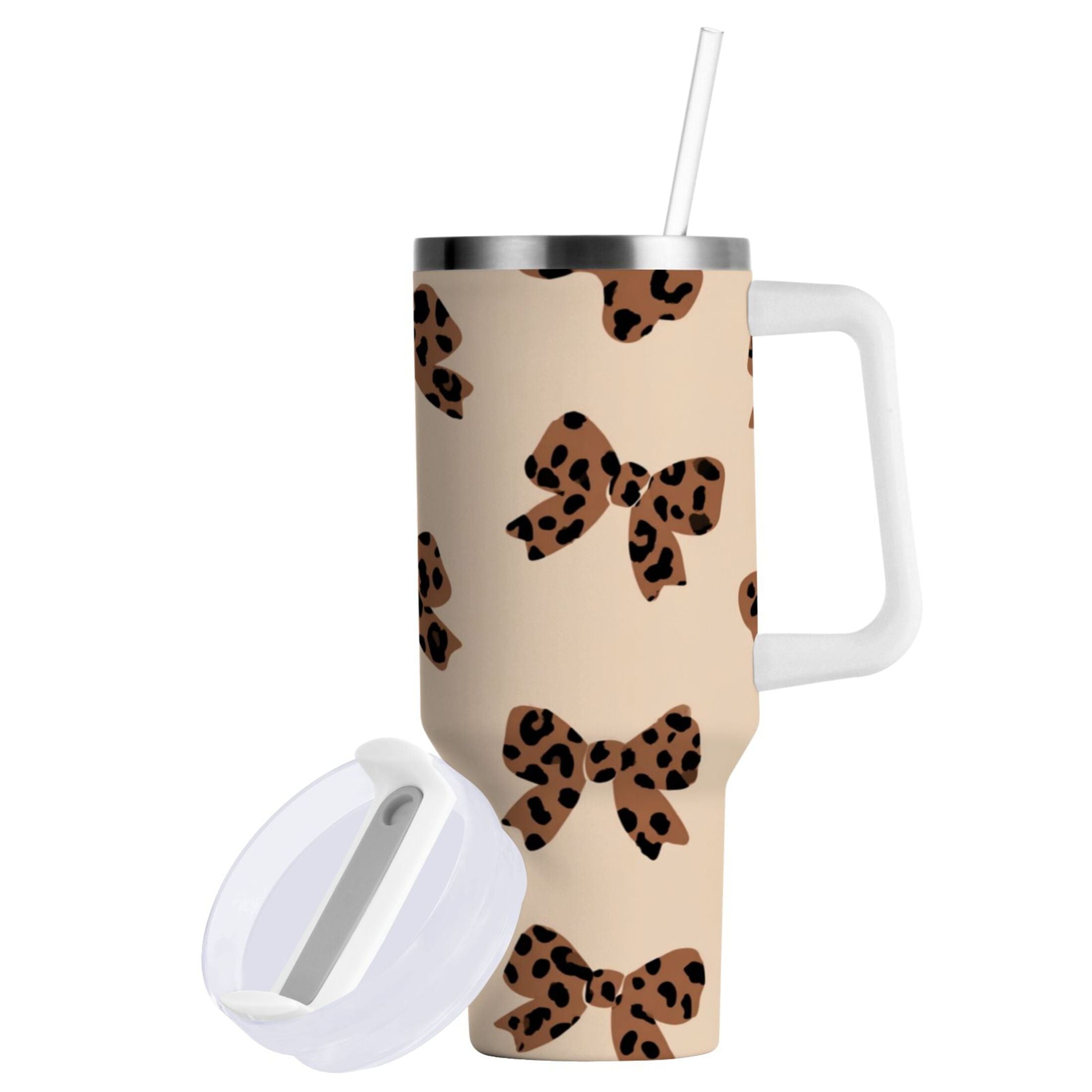 30 oz Insulated Stainless Steel Tumbler Double Wall Stainless Steel Tumbler with 2-Way Drinking Cute Brown Bow NDZP