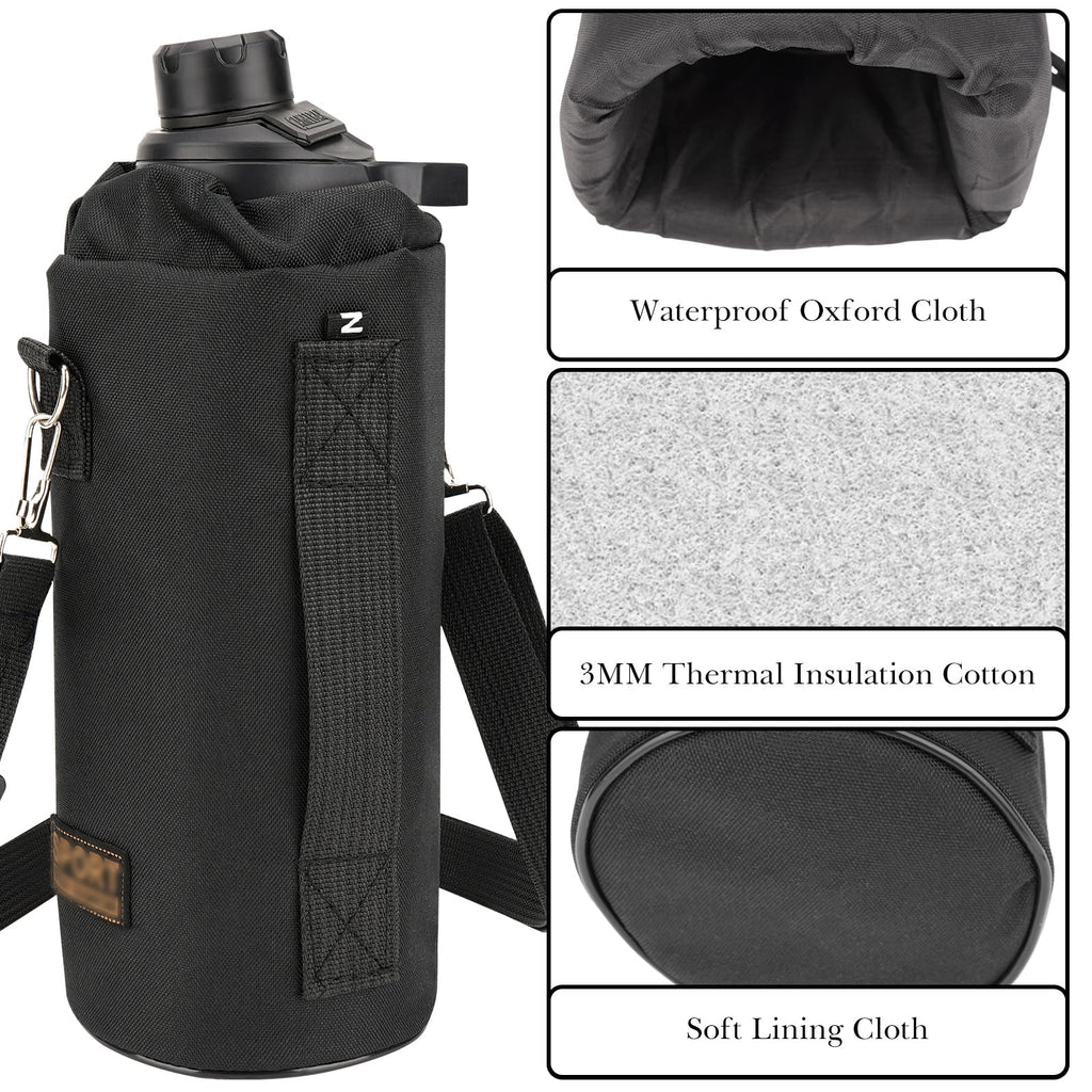Linkidea Sports Water Bottle Carrier with Strap Compatible with Nalgene Sustain Tritan 48oz, CamelBak Chute Mag 50oz, Thick Waterbottle Cooler Bag Holder Shoulder Strap, Black I6II