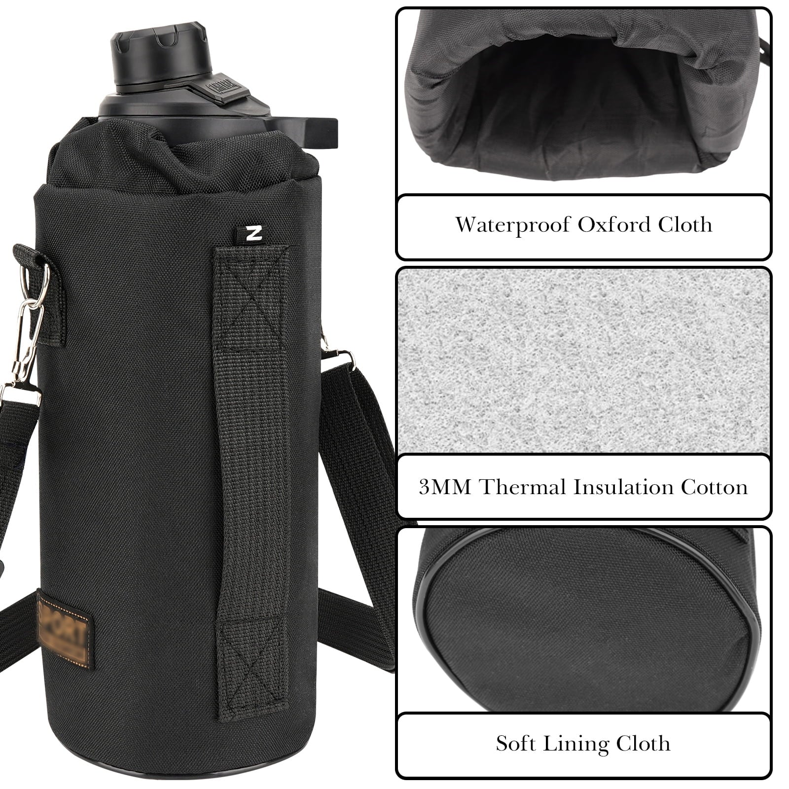 Linkidea Sports Water Bottle Carrier with Strap Compatible with Nalgene Sustain Tritan 48oz, CamelBak Chute Mag 50oz, Thick Waterbottle Cooler Bag Holder Shoulder Strap, Black I6II