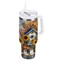30 oz Insulated Stainless Steel Tumbler Double Wall Stainless Steel Tumbler with 2-Way Drinking Birdhouses with Sunflowers 5X4Q