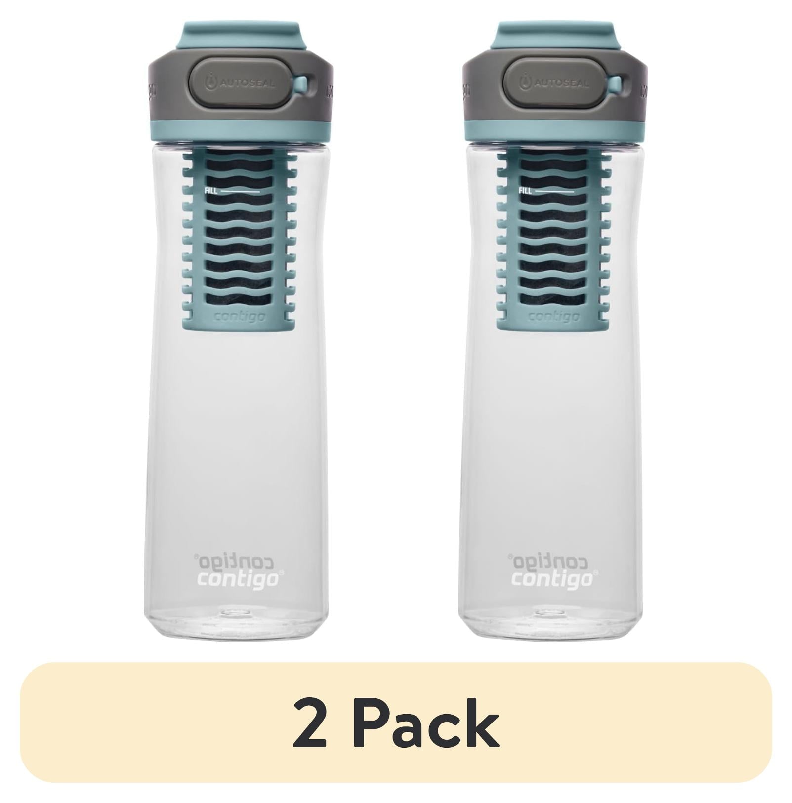 (2 pack) Contigo Clybourn Plastic FreeFlow Filter Water Bottle with AUTOSEAL Lid 24 oz., Salt, with Replacable Filter 4PBL