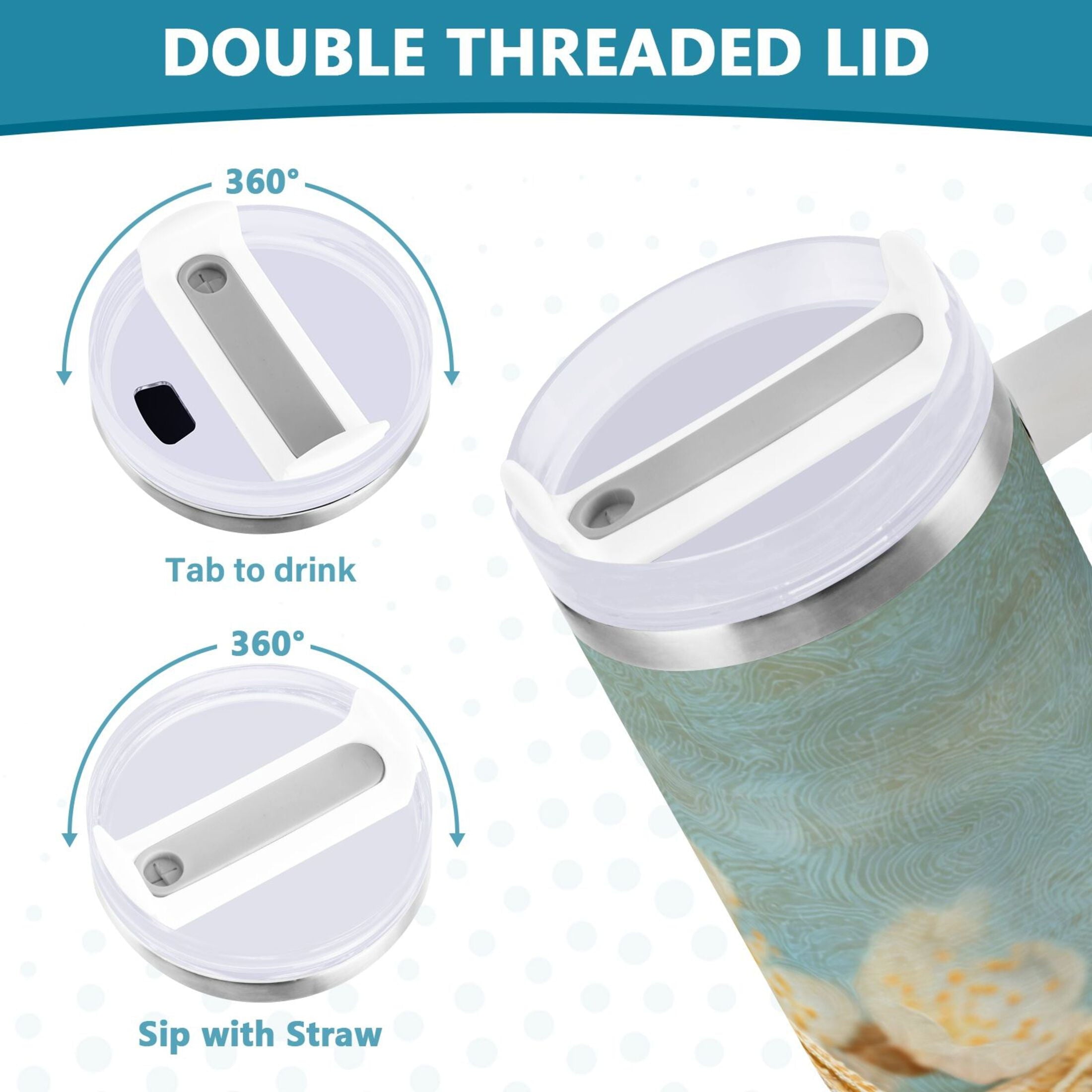 30 oz Insulated Stainless Steel Tumbler Double Wall Stainless Steel Tumbler with 2-Way Drinking Starfish with Flowers F1EZ