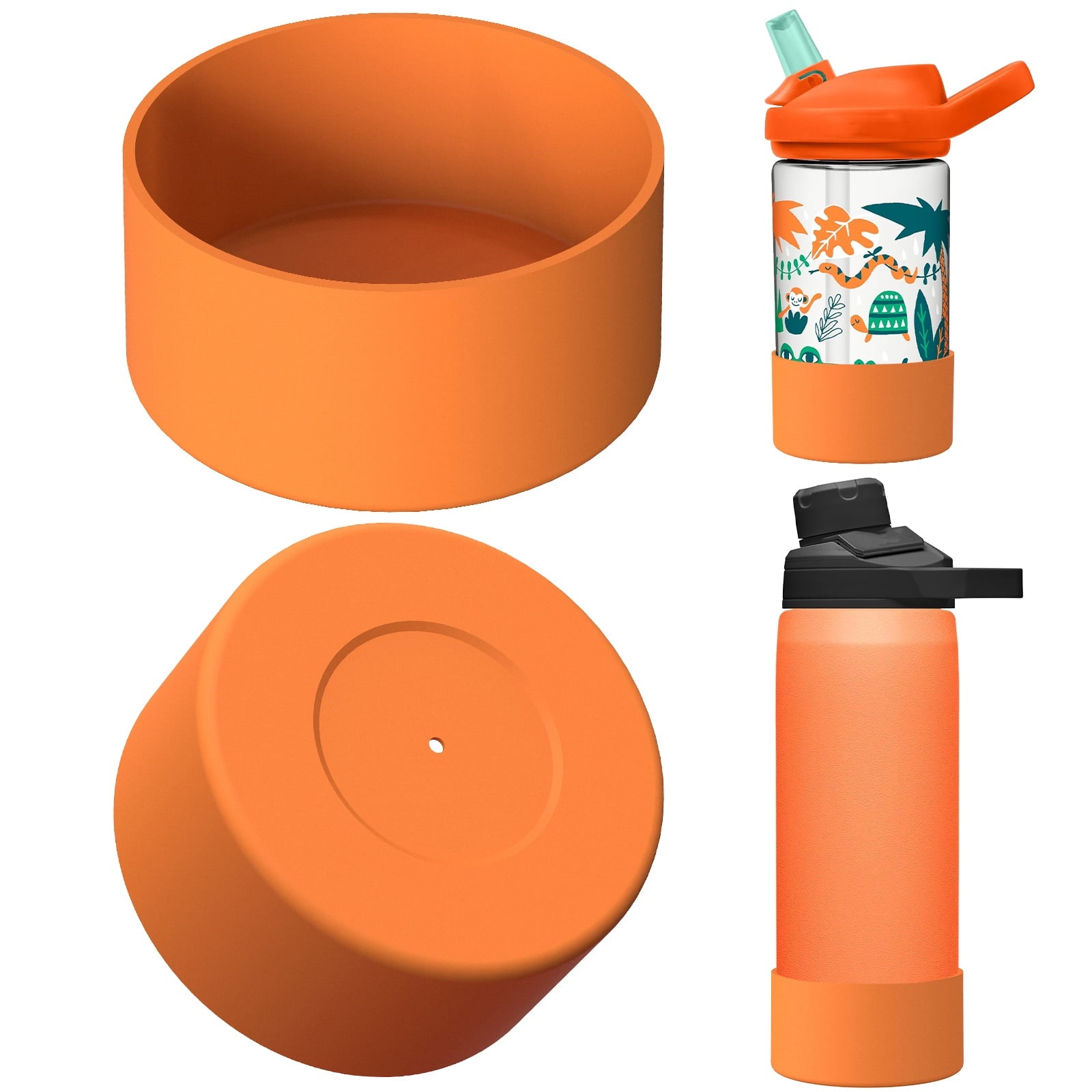 Linkidea 2 Pack Water Bottle Boot Compatible with CamelBak Eddy+20oz/25oz, Chute Mag 20oz/25oz, Carry Cap, Silicone Anti-Slip Bottle Bottom Bumper Protector (Orange) 0LNW