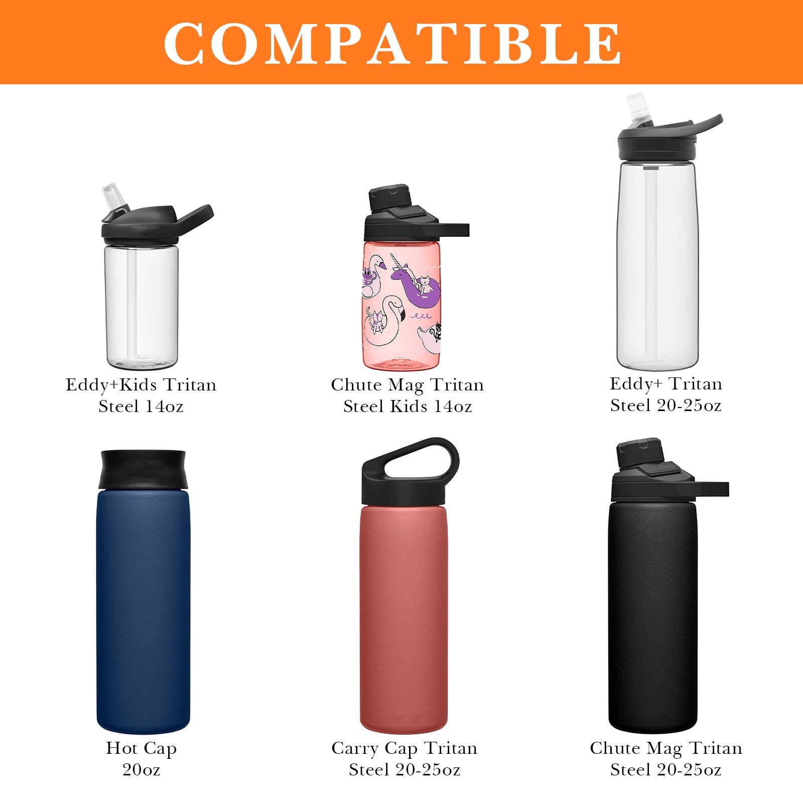 Linkidea 2 Pack Water Bottle Boot Compatible with CamelBak Eddy+20oz/25oz, Chute Mag 20oz/25oz, Carry Cap, Silicone Anti-Slip Bottle Bottom Bumper Protector (Orange) 0LNW