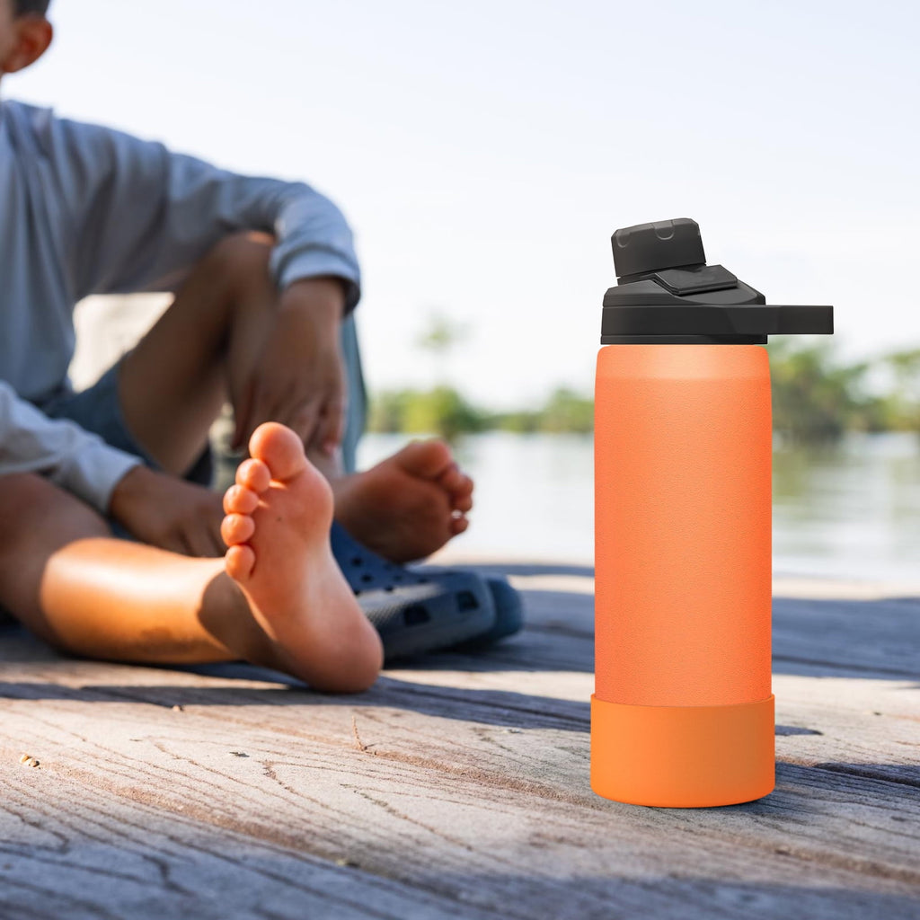 Linkidea 2 Pack Water Bottle Boot Compatible with CamelBak Eddy+20oz/25oz, Chute Mag 20oz/25oz, Carry Cap, Silicone Anti-Slip Bottle Bottom Bumper Protector (Orange) 0LNW