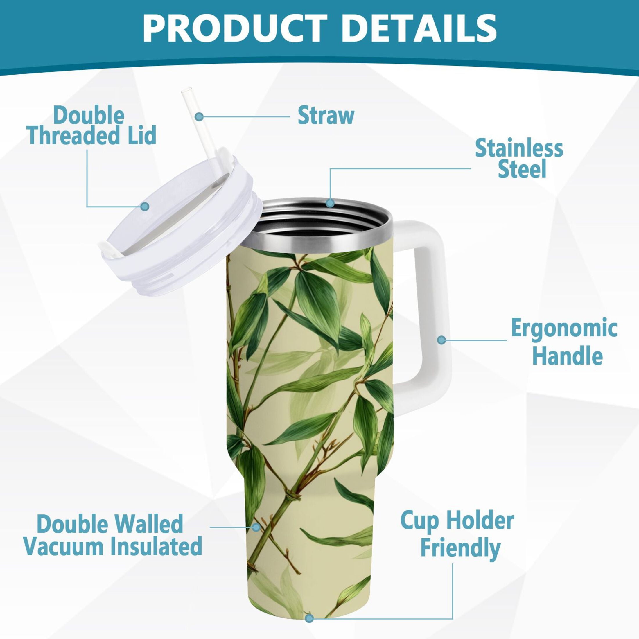 30 oz Insulated Stainless Steel Tumbler Double Wall Stainless Steel Tumbler with 2-Way Drinking Bamboo Pattern JN9Y