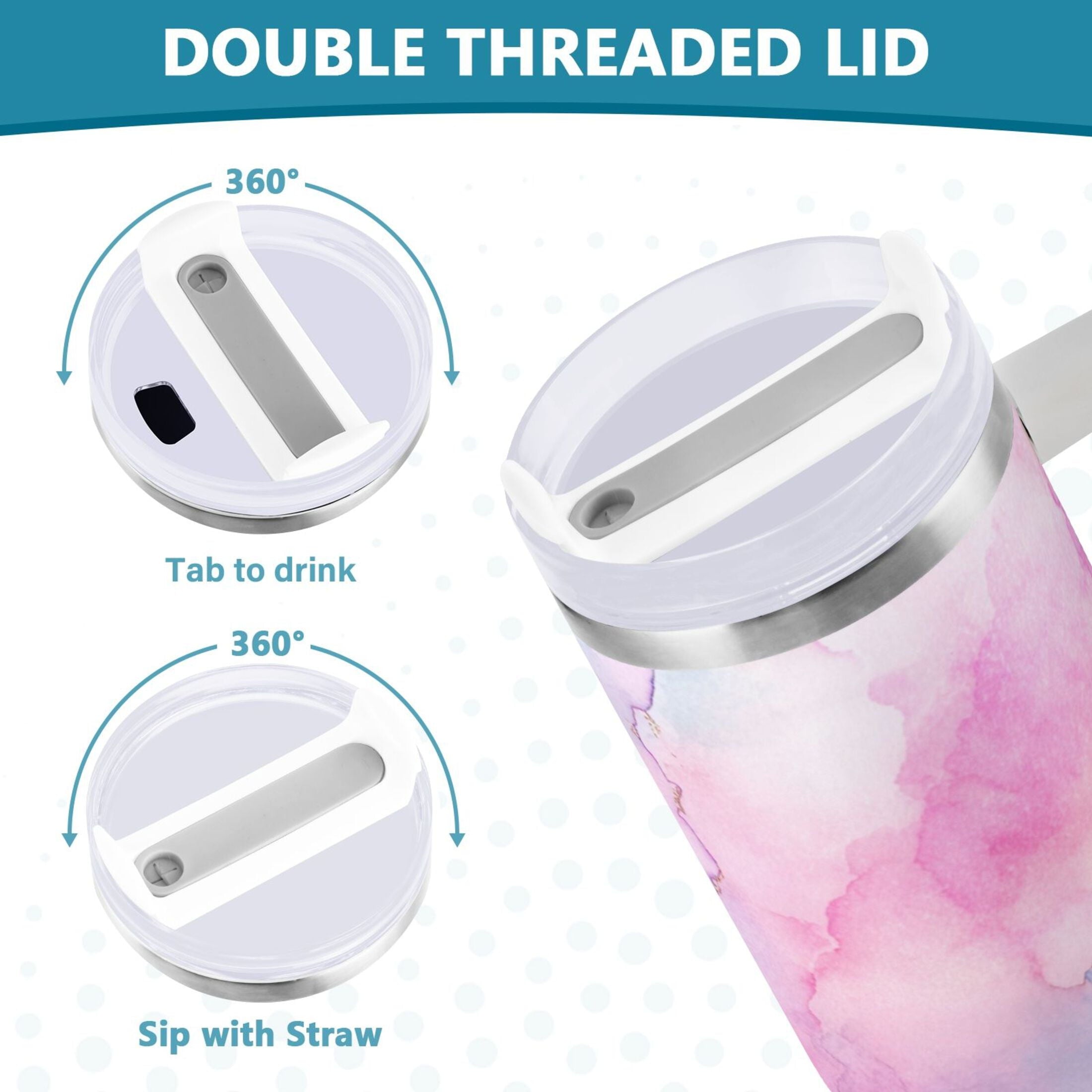 30 oz Insulated Stainless Steel Tumbler Double Wall Stainless Steel Tumbler with 2-Way Drinking Pastel Pink Marble Texture DEEK