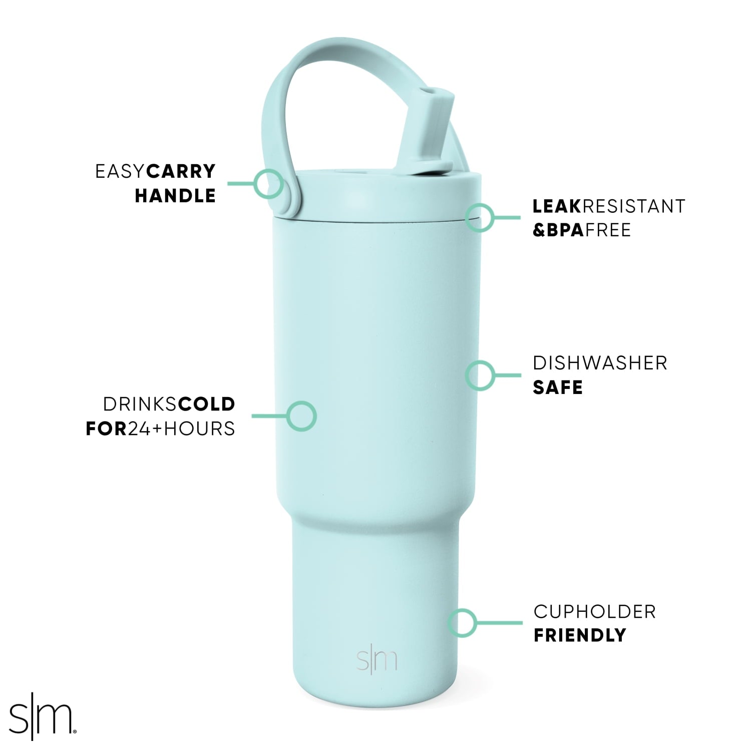 Simple Modern 24 fl oz Insulated Stainless Steel Trek Pivot Tumbler with Straw Lid and Top Handle|Seaside Blue Q0EP