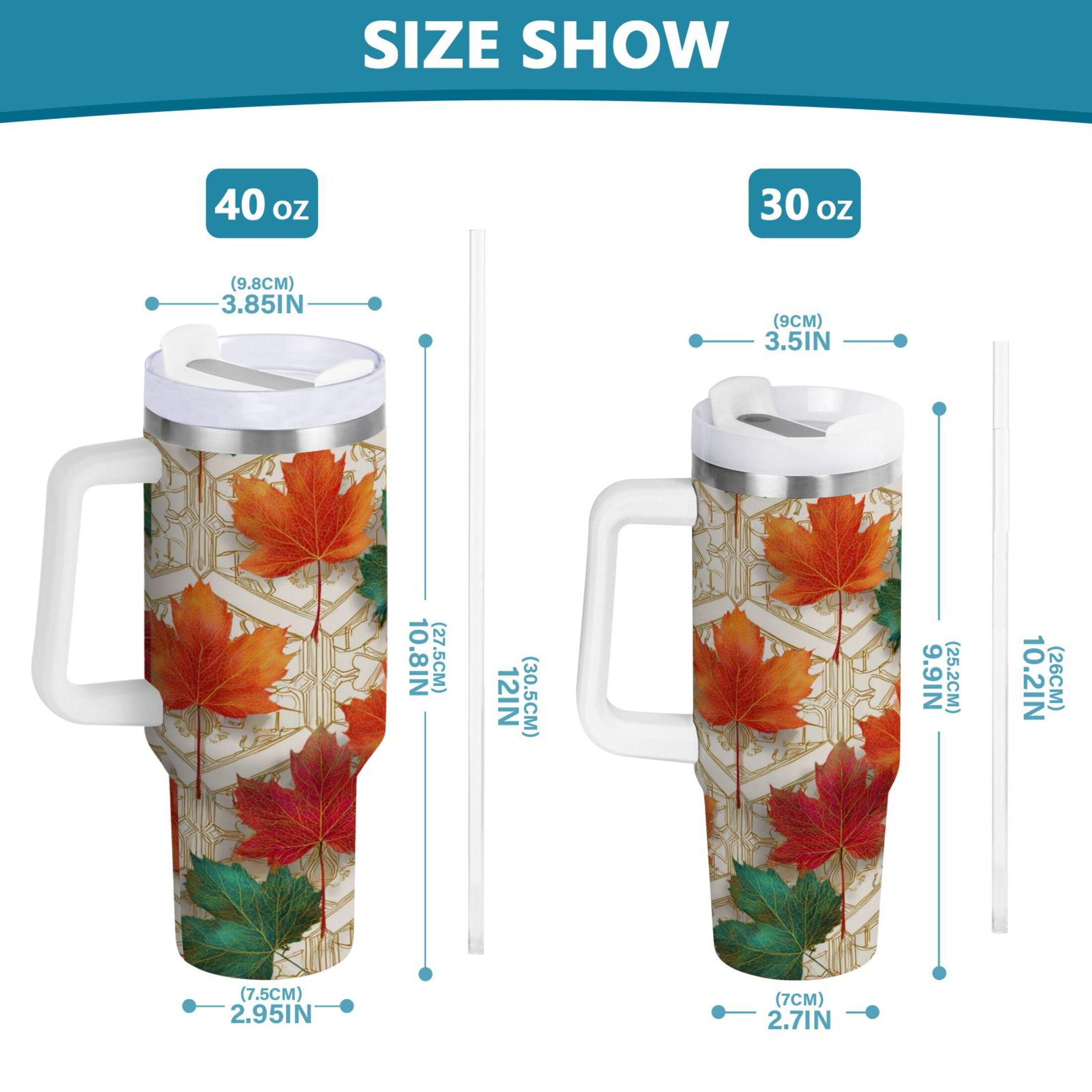 30 oz Insulated Stainless Steel Tumbler Double Wall Stainless Steel Tumbler with 2-Way Drinking Green and Red Maple Leaves QXN7