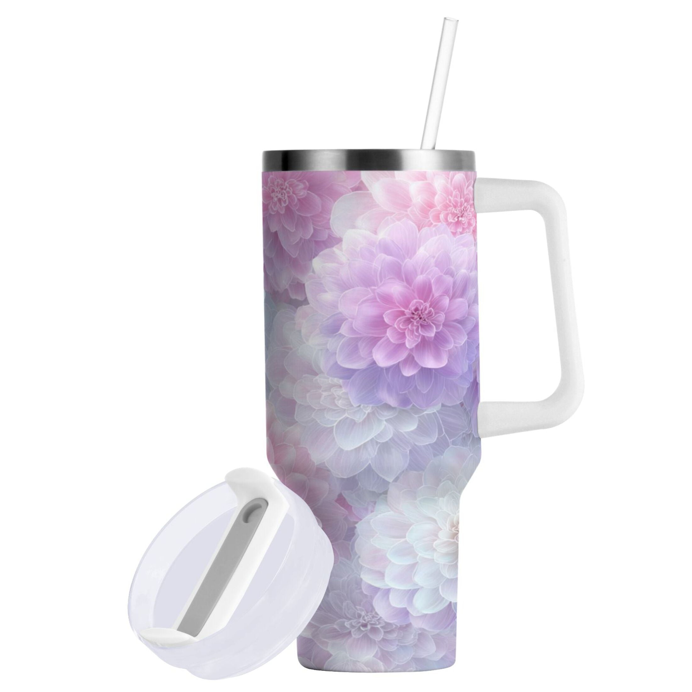 30 oz Insulated Stainless Steel Tumbler Double Wall Stainless Steel Tumbler with 2-Way Drinking Cute Pastel Watercolor Floral KG54