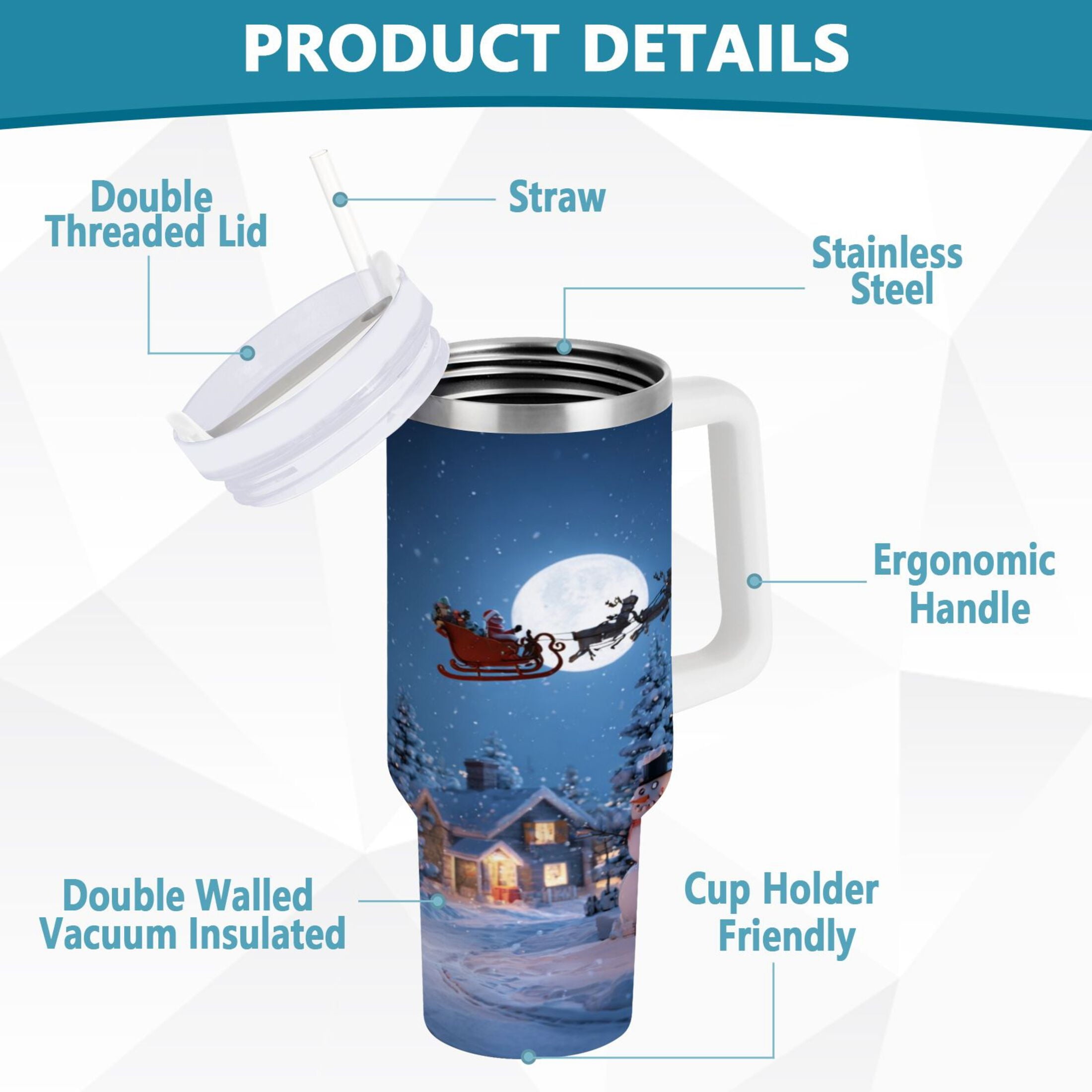 30 oz Insulated Stainless Steel Tumbler Double Wall Stainless Steel Tumbler with 2-Way Drinking Christmas Night Scene C9EV