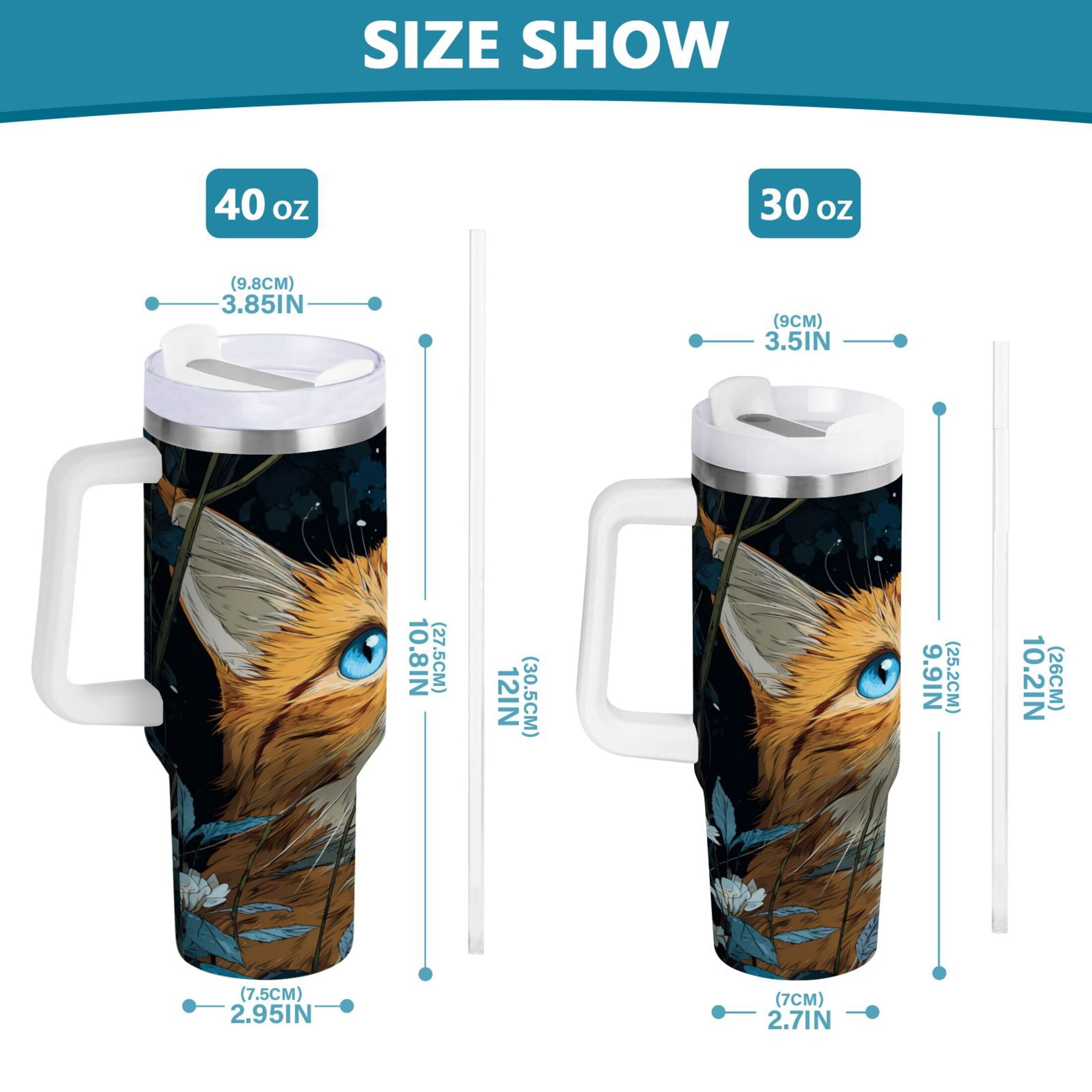 30 oz Insulated Stainless Steel Tumbler Double Wall Stainless Steel Tumbler with 2-Way Drinking Orange Cat with Blue Eyes 0GEV