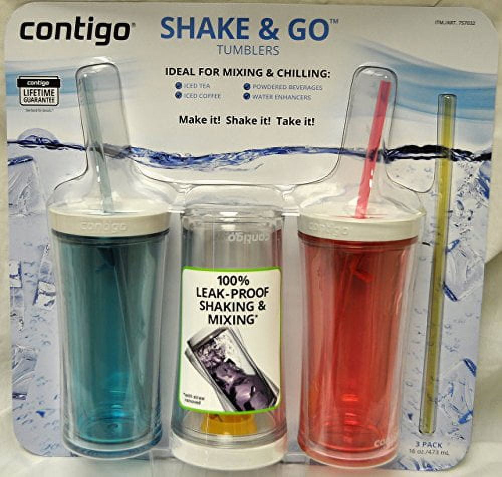 Contigo Shake &amp; Go Plastic Tumblers - Set of 3 (Pink Blue &amp; Clear) PSXZ