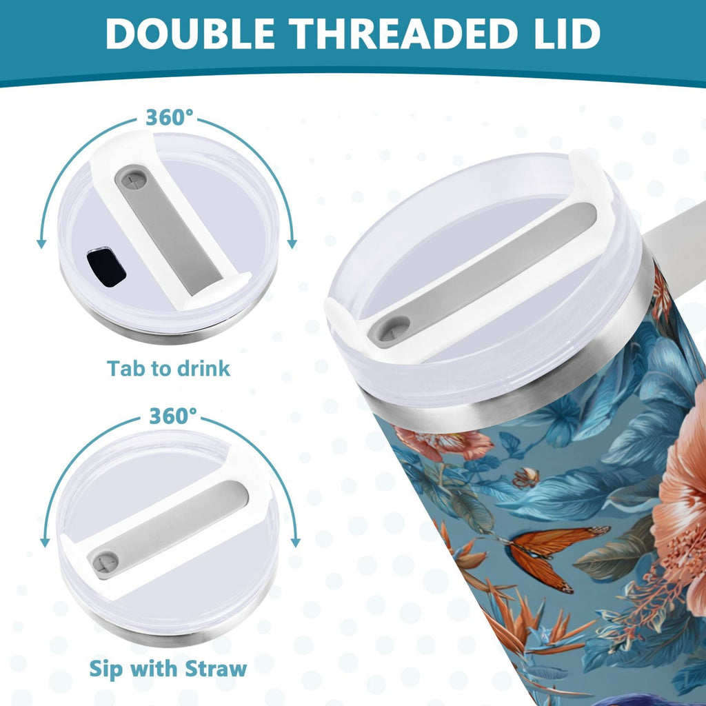 30 oz Insulated Stainless Steel Tumbler Double Wall Stainless Steel Tumbler with 2-Way Drinking Birds and Flowers XLNP