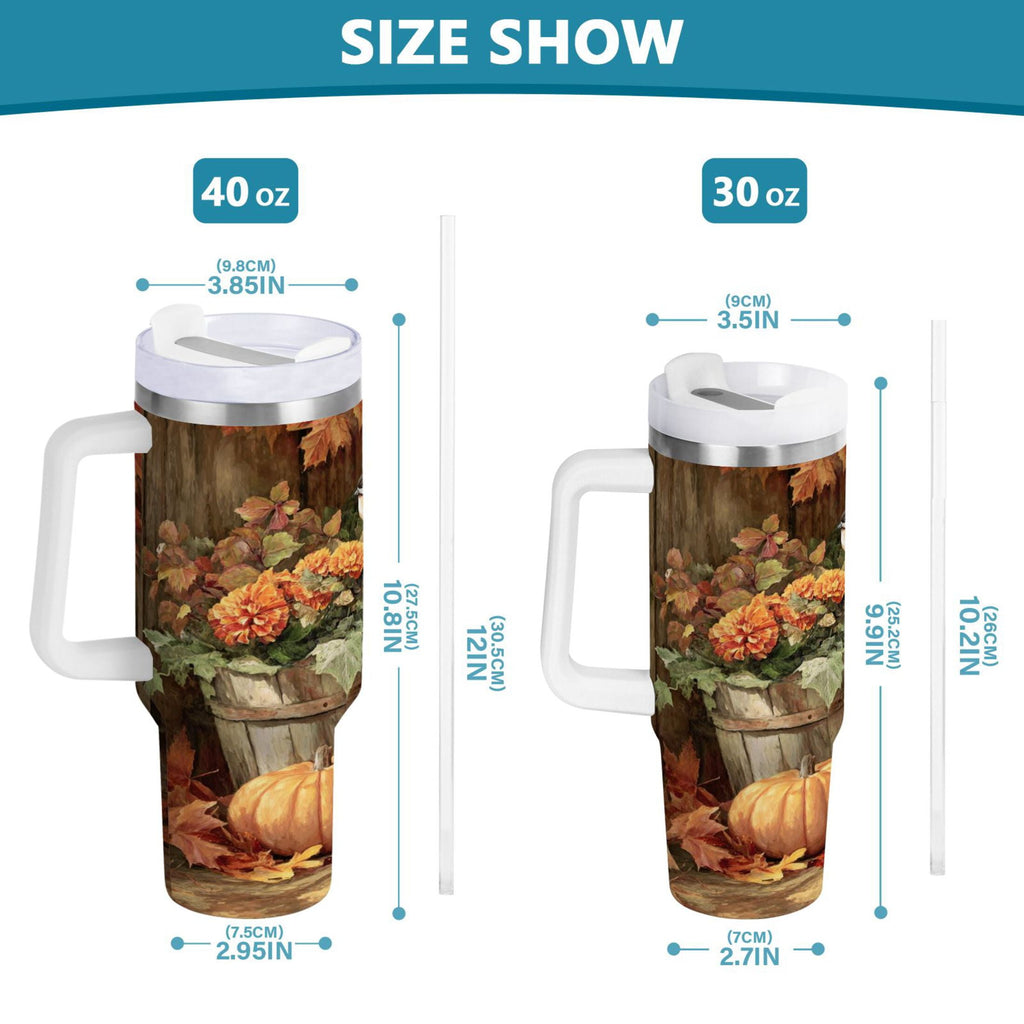 30 oz Insulated Stainless Steel Tumbler Double Wall Stainless Steel Tumbler with 2-Way Drinking Beautiful Fall Scene FW9T